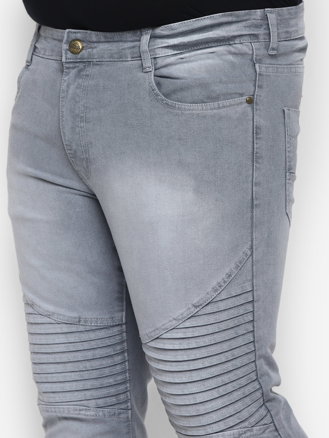 Plus Men's Light Grey Regular Fit Biker Jeans Stretchable - Image 5