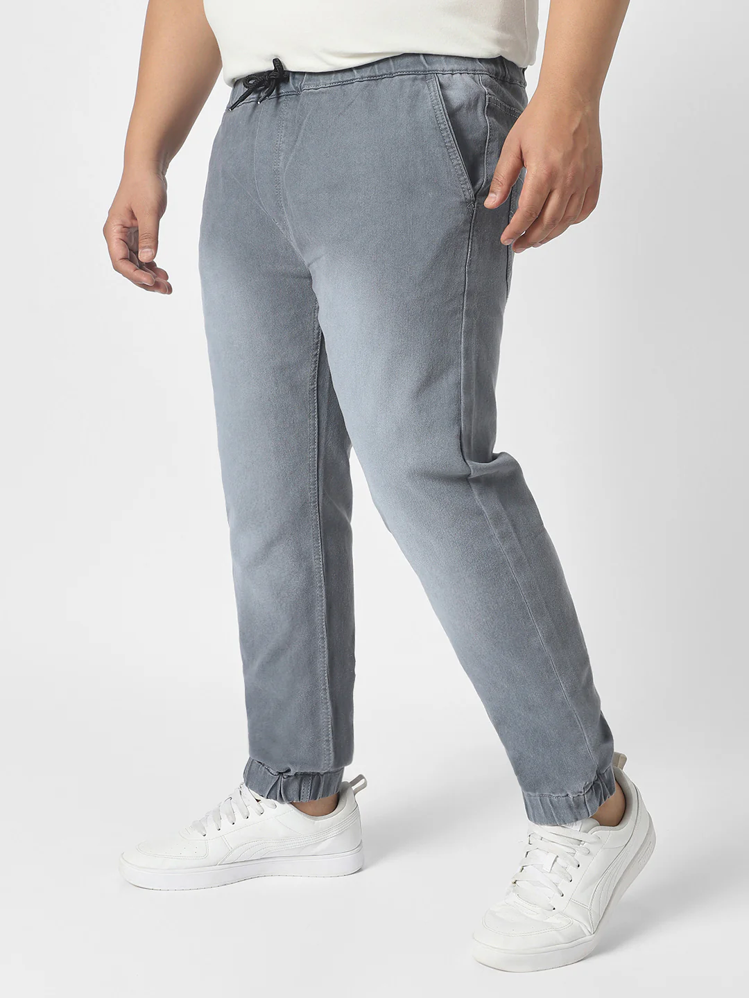 Plus Men's Light Grey Regular Fit Jogger Jeans Stretch - Image 2