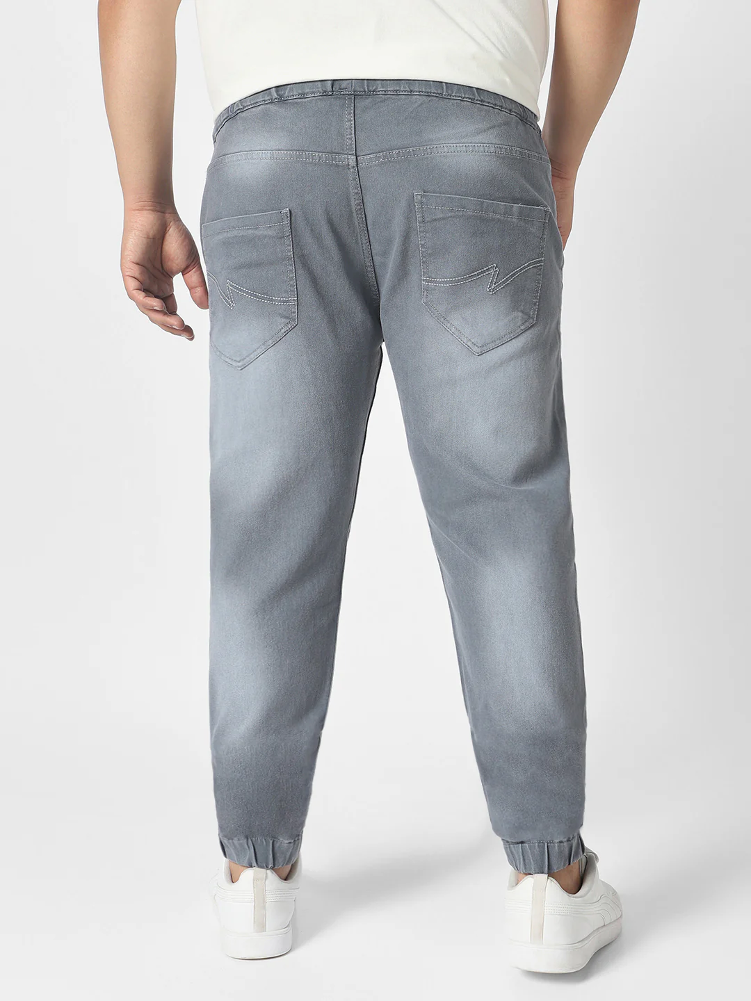 Plus Men's Light Grey Regular Fit Jogger Jeans Stretch - Image 3