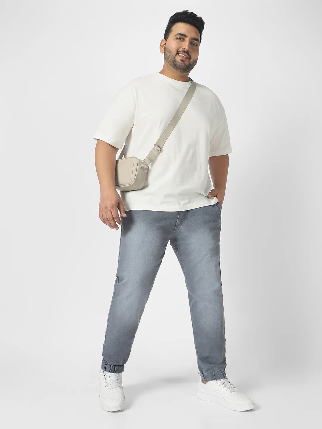 Plus Men's Light Grey Regular Fit Jogger Jeans Stretch - Image 4