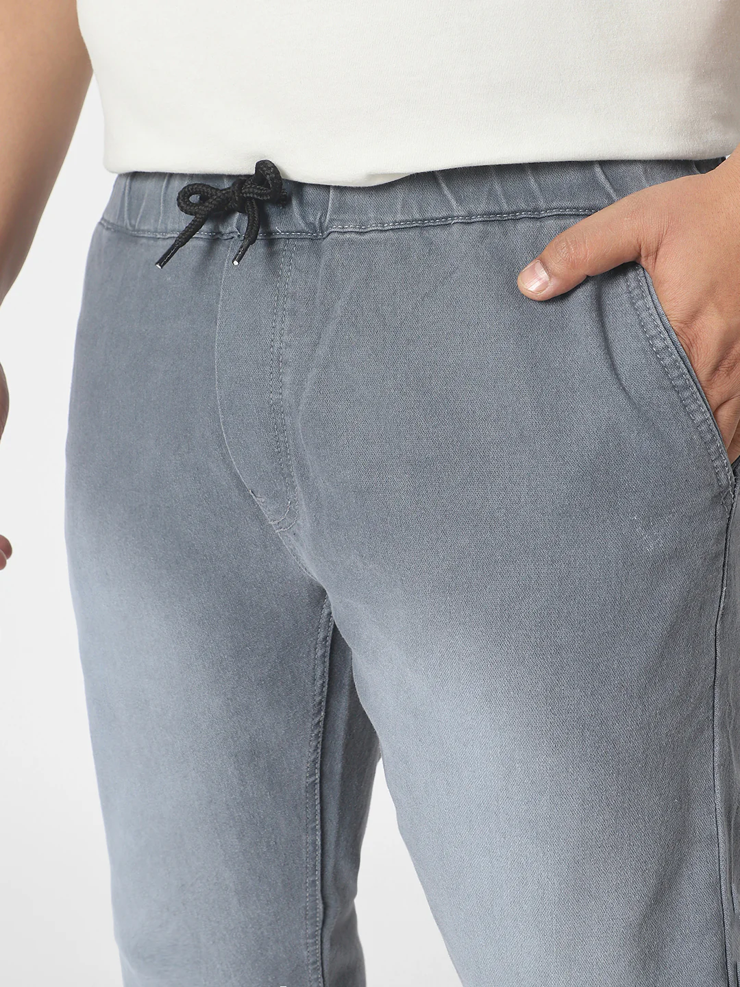 Plus Men's Light Grey Regular Fit Jogger Jeans Stretch - Image 5