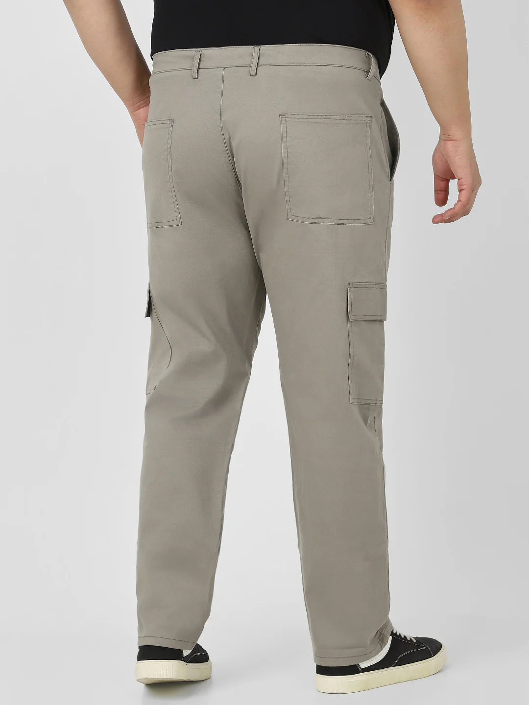 Plus Men's Light Grey Regular Fit Solid Cargo Chino Pant with 6 Pockets Stretchable - Image 3