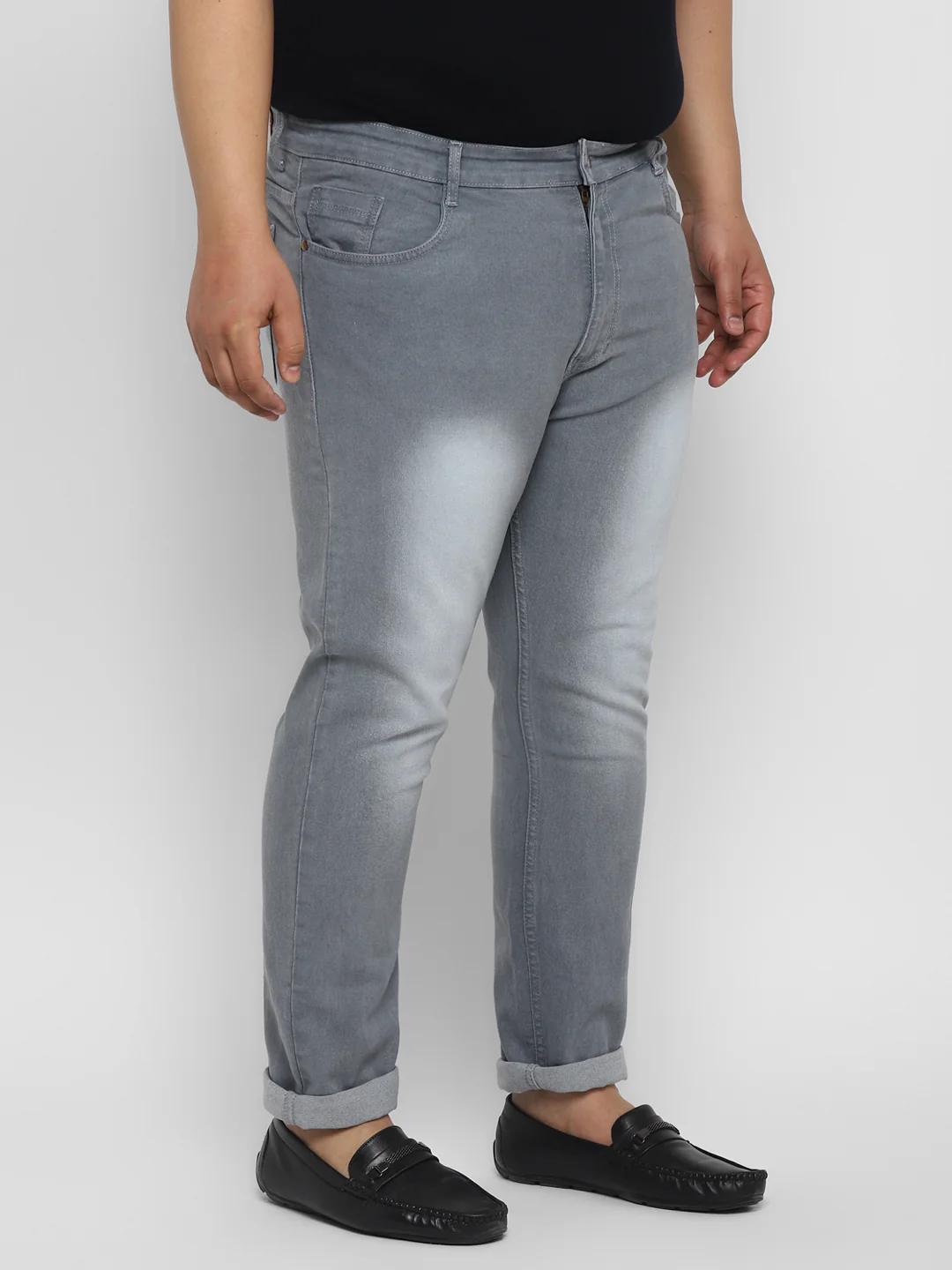 Plus Men's Light Grey Regular Fit Solid Jeans Stretchable - Image 2