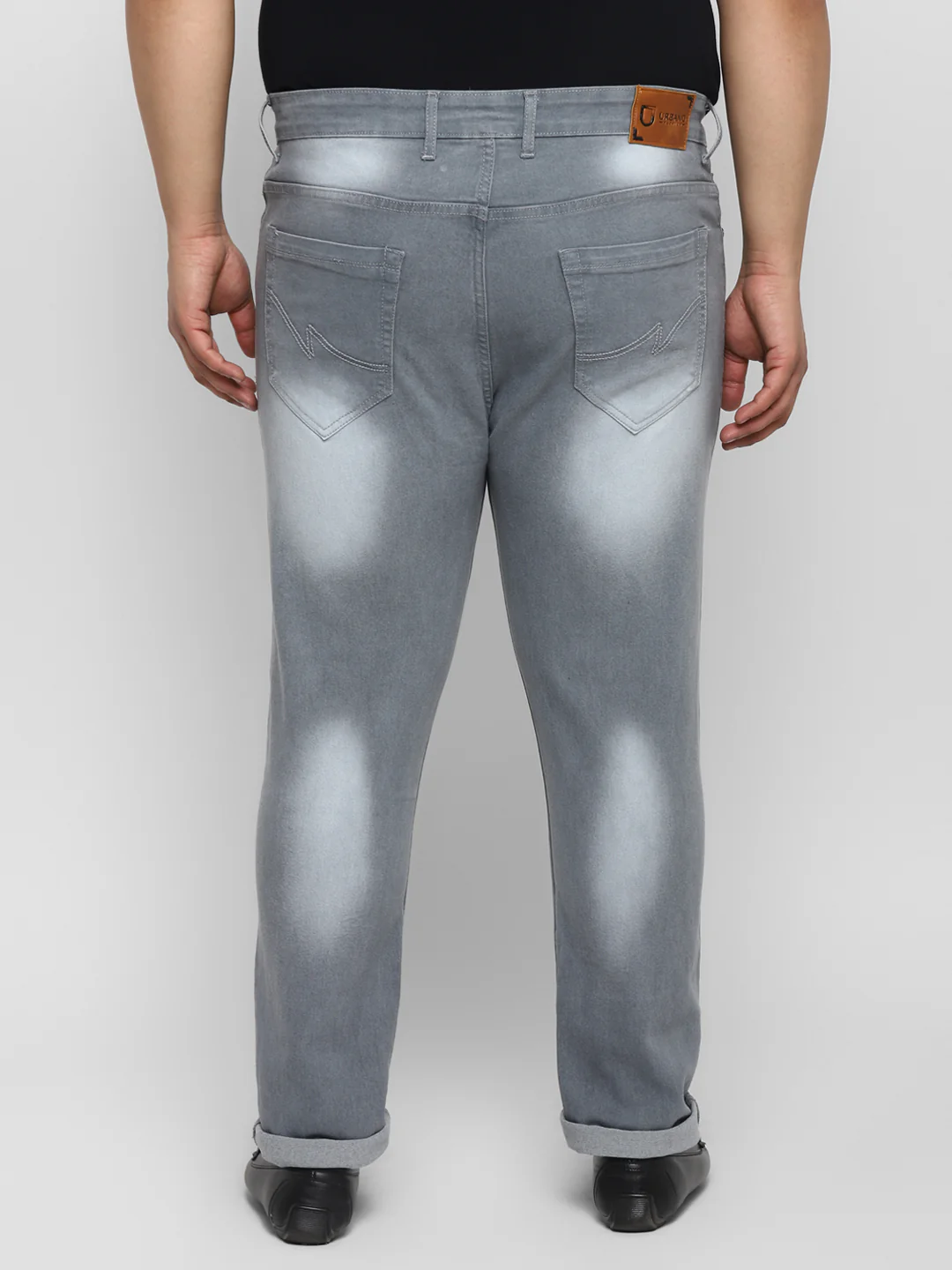 Plus Men's Light Grey Regular Fit Solid Jeans Stretchable - Image 3