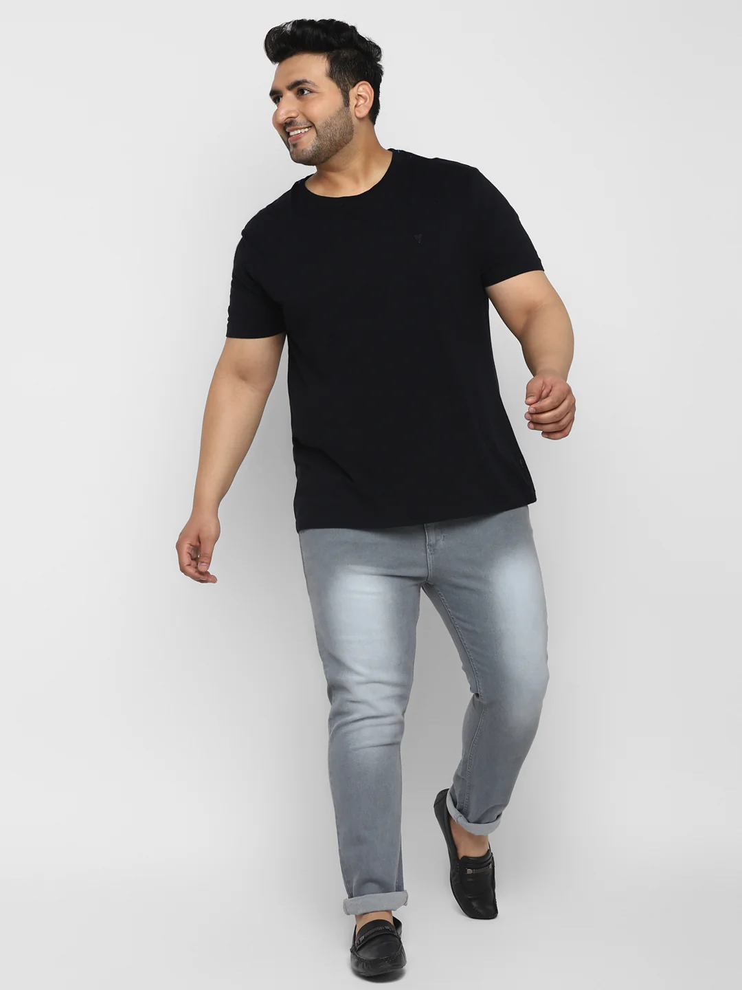 Plus Men's Light Grey Regular Fit Solid Jeans Stretchable - Image 4