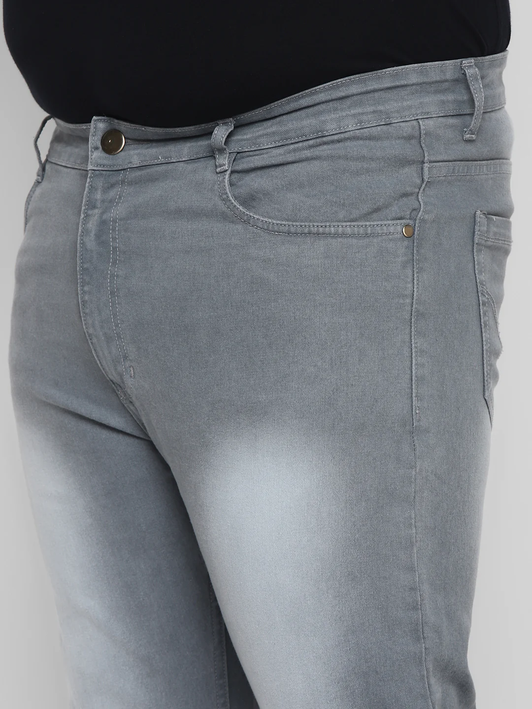 Plus Men's Light Grey Regular Fit Solid Jeans Stretchable - Image 5