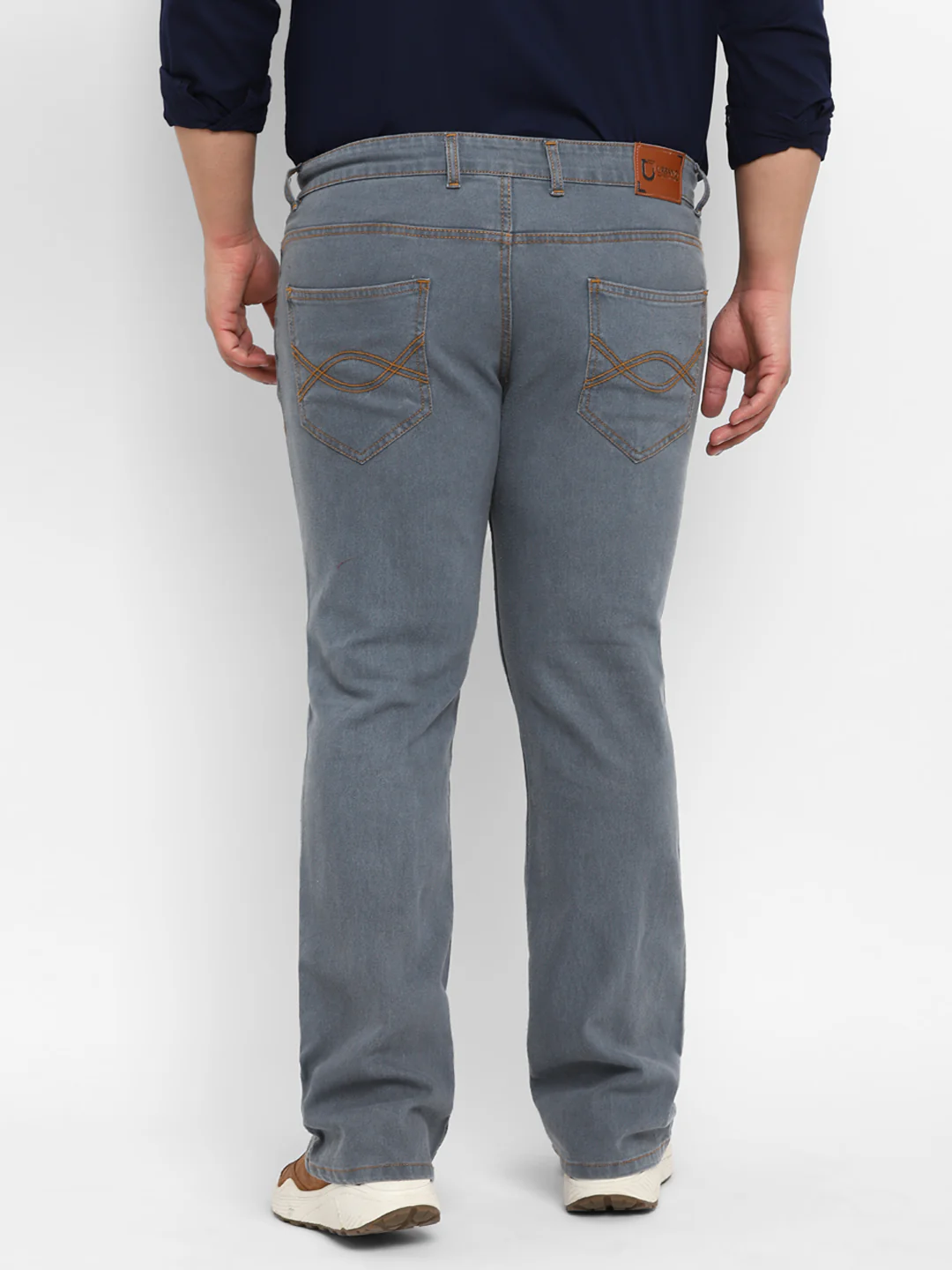 Plus Men's Light Grey Regular Fit Washed Denim Bootcut Jeans Stretchable - Image 4