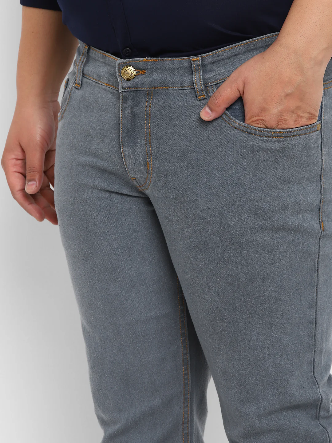 Plus Men's Light Grey Regular Fit Washed Denim Bootcut Jeans Stretchable - Image 6
