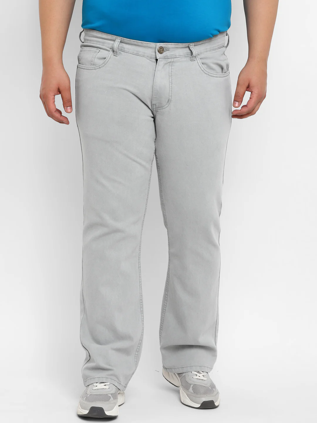 Plus Men's Light Grey Regular Fit Washed Denim Bootcut Jeans Stretchable - Image 3