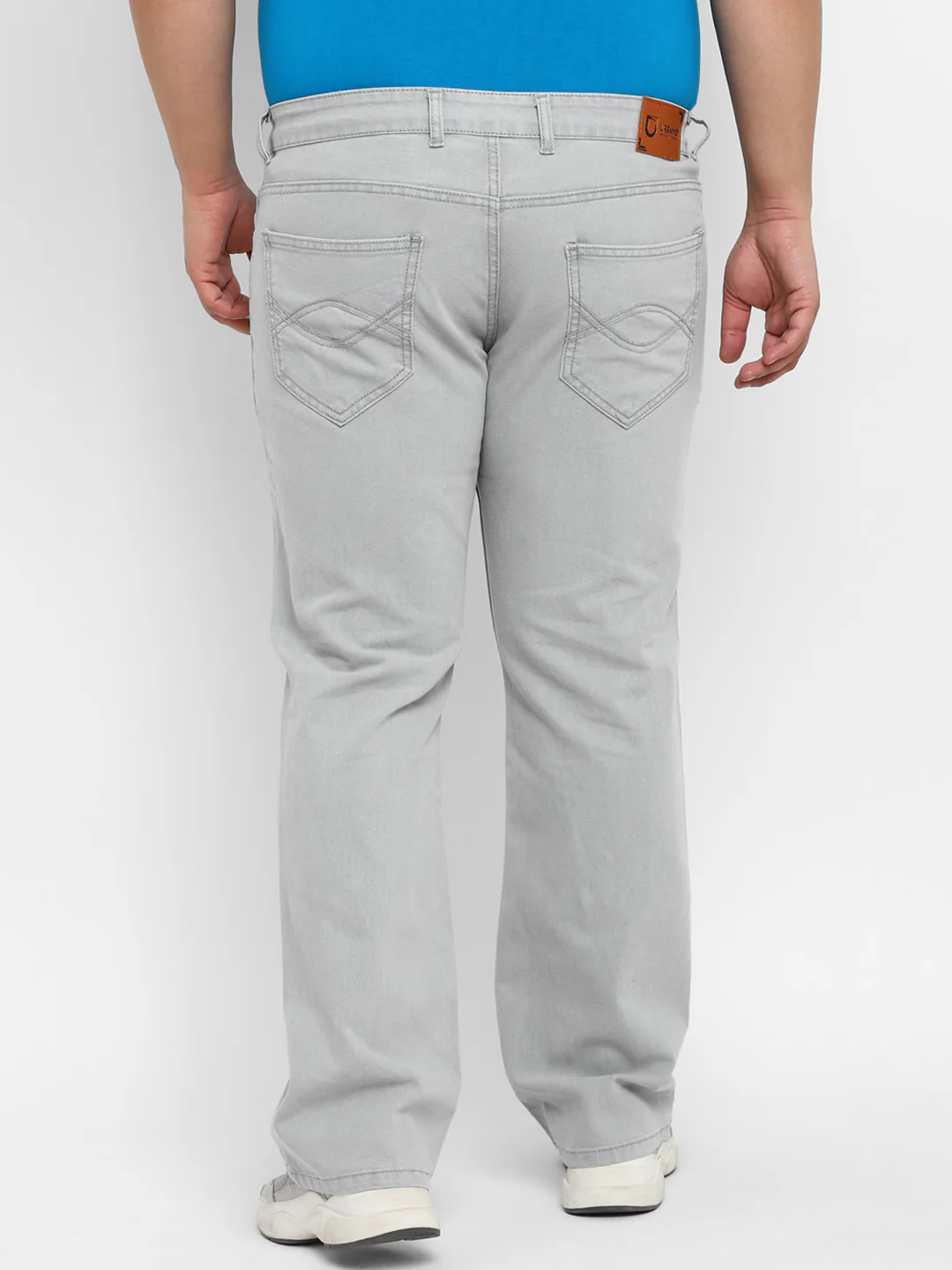 Plus Men's Light Grey Regular Fit Washed Denim Bootcut Jeans Stretchable - Image 4