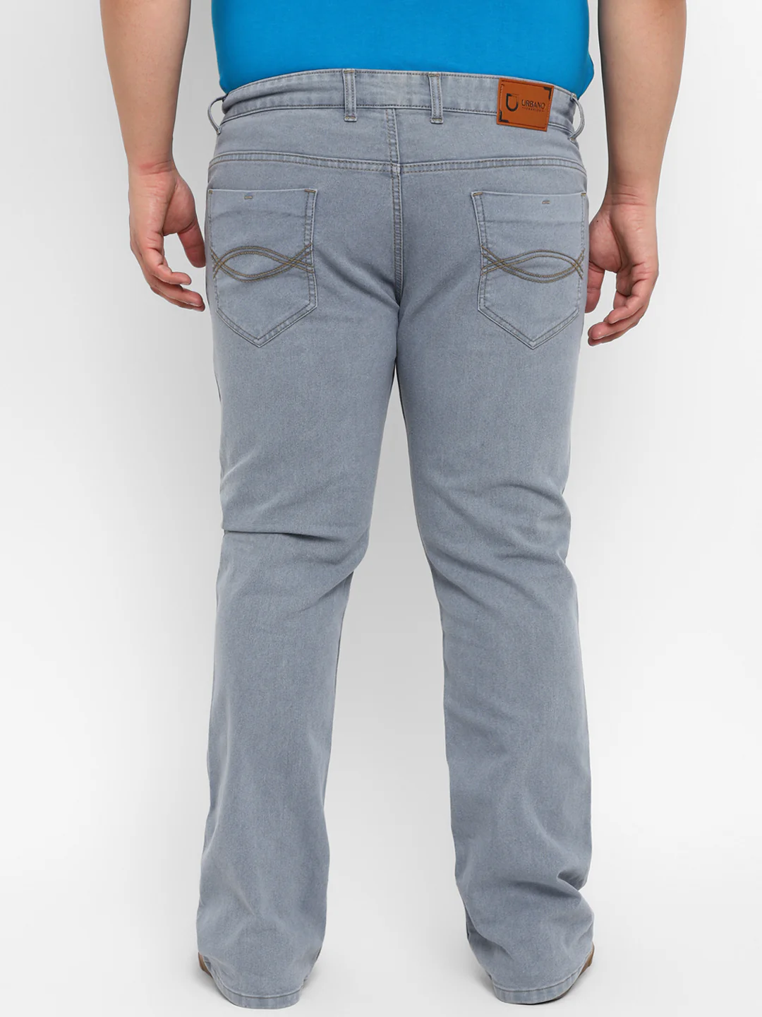 Plus Men's Light Grey Regular Fit Washed Denim Bootcut Jeans Stretchable - Image 3