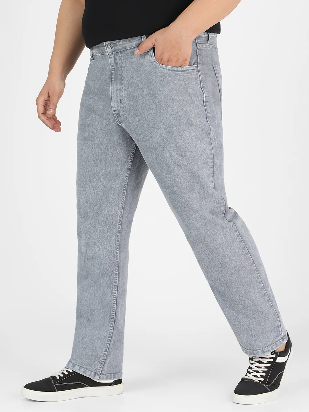 Plus Men's Light Grey Regular Fit Washed Jeans Stretchable - Image 2