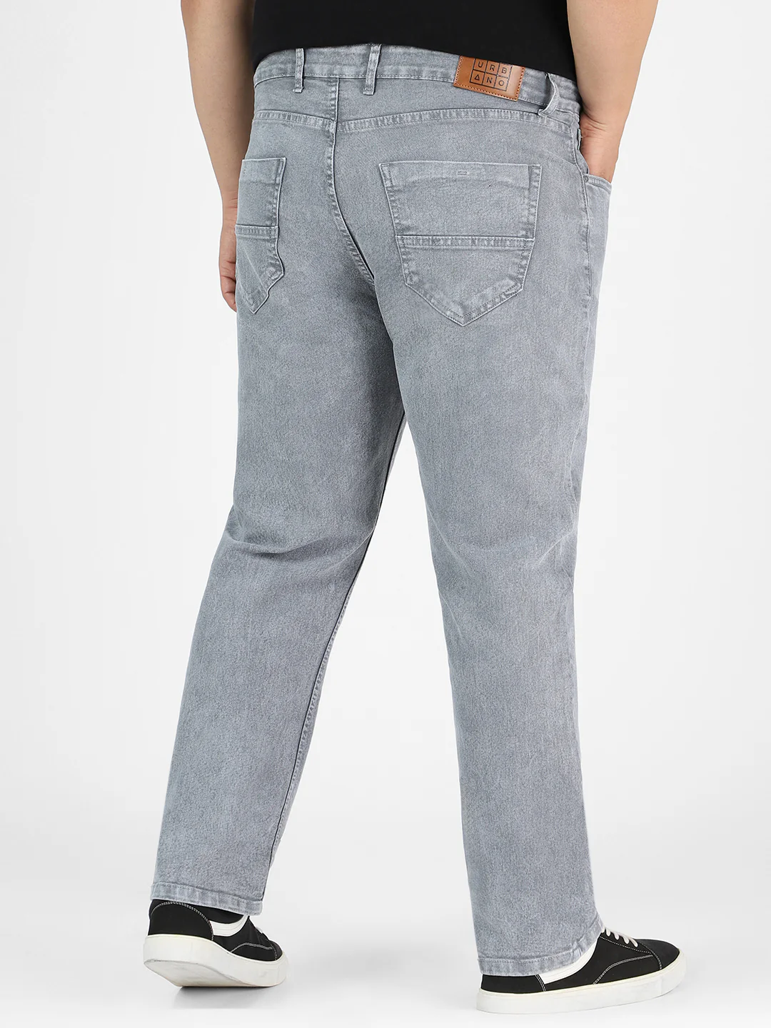 Plus Men's Light Grey Regular Fit Washed Jeans Stretchable - Image 3