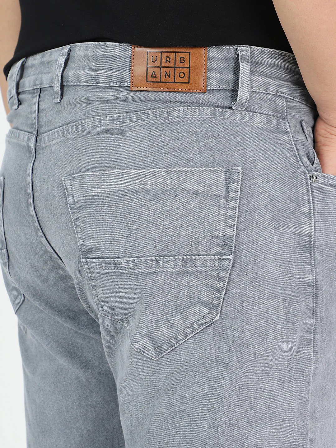 Plus Men's Light Grey Regular Fit Washed Jeans Stretchable - Image 5