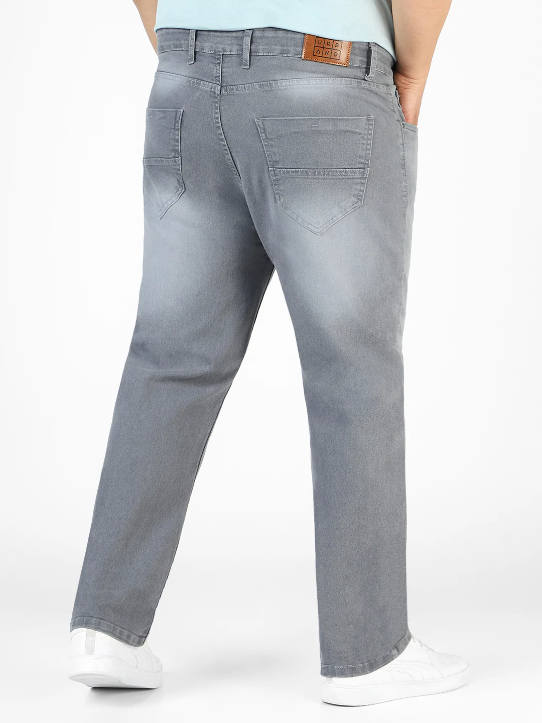 Plus Men's Light Grey Regular Fit Washed Jeans Stretchable - Image 3