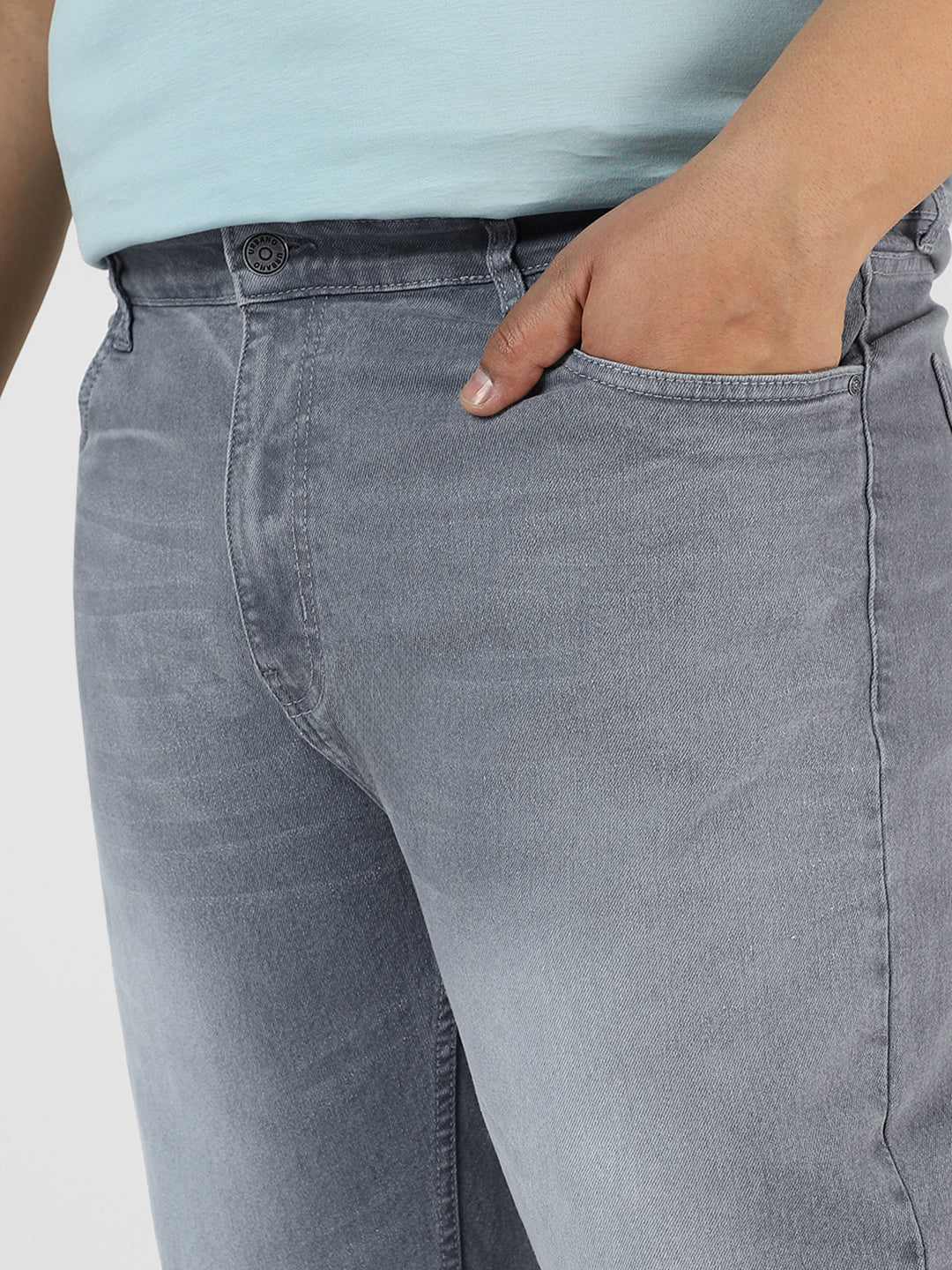 Plus Men's Light Grey Regular Fit Washed Jeans Stretchable - Image 5