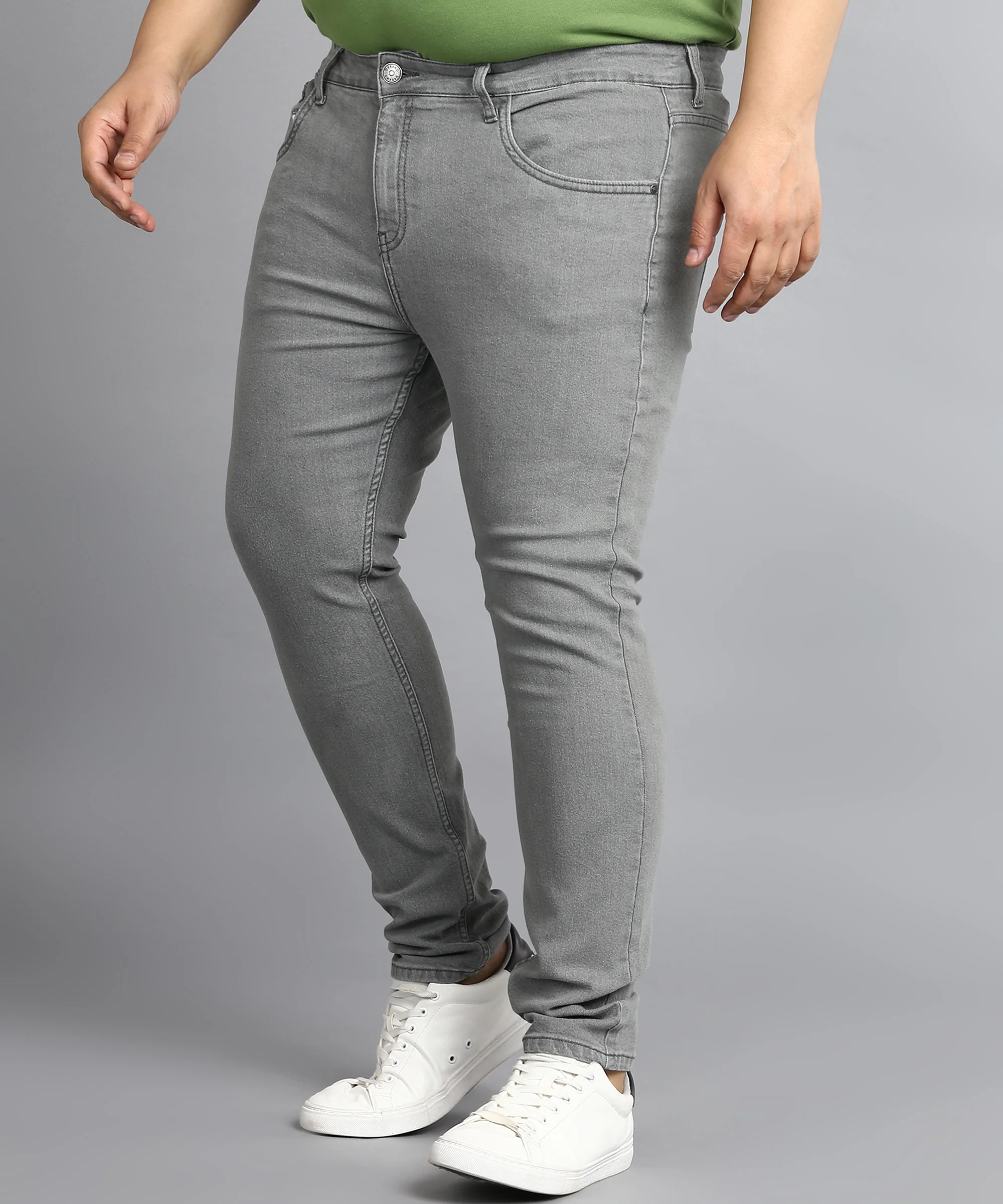 Plus Men's Light Grey Regular Fit Washed Jeans Stretchable - Image 2