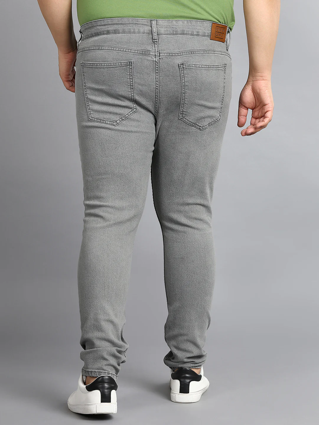 Plus Men's Light Grey Regular Fit Washed Jeans Stretchable - Image 3