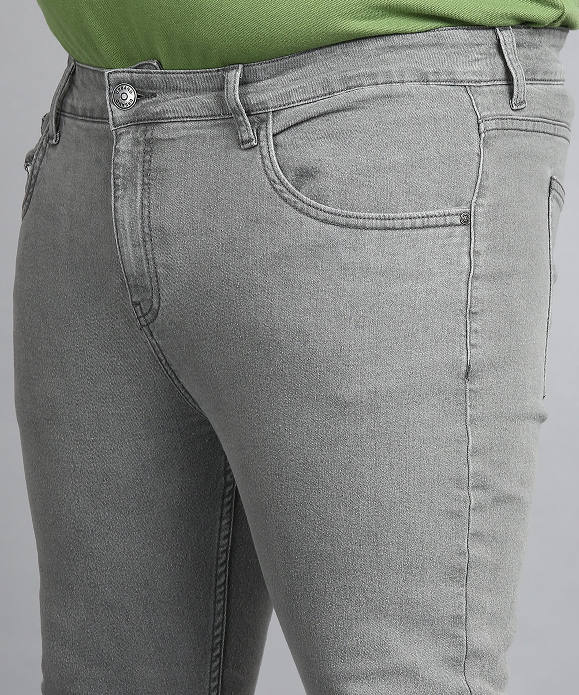 Plus Men's Light Grey Regular Fit Washed Jeans Stretchable - Image 5