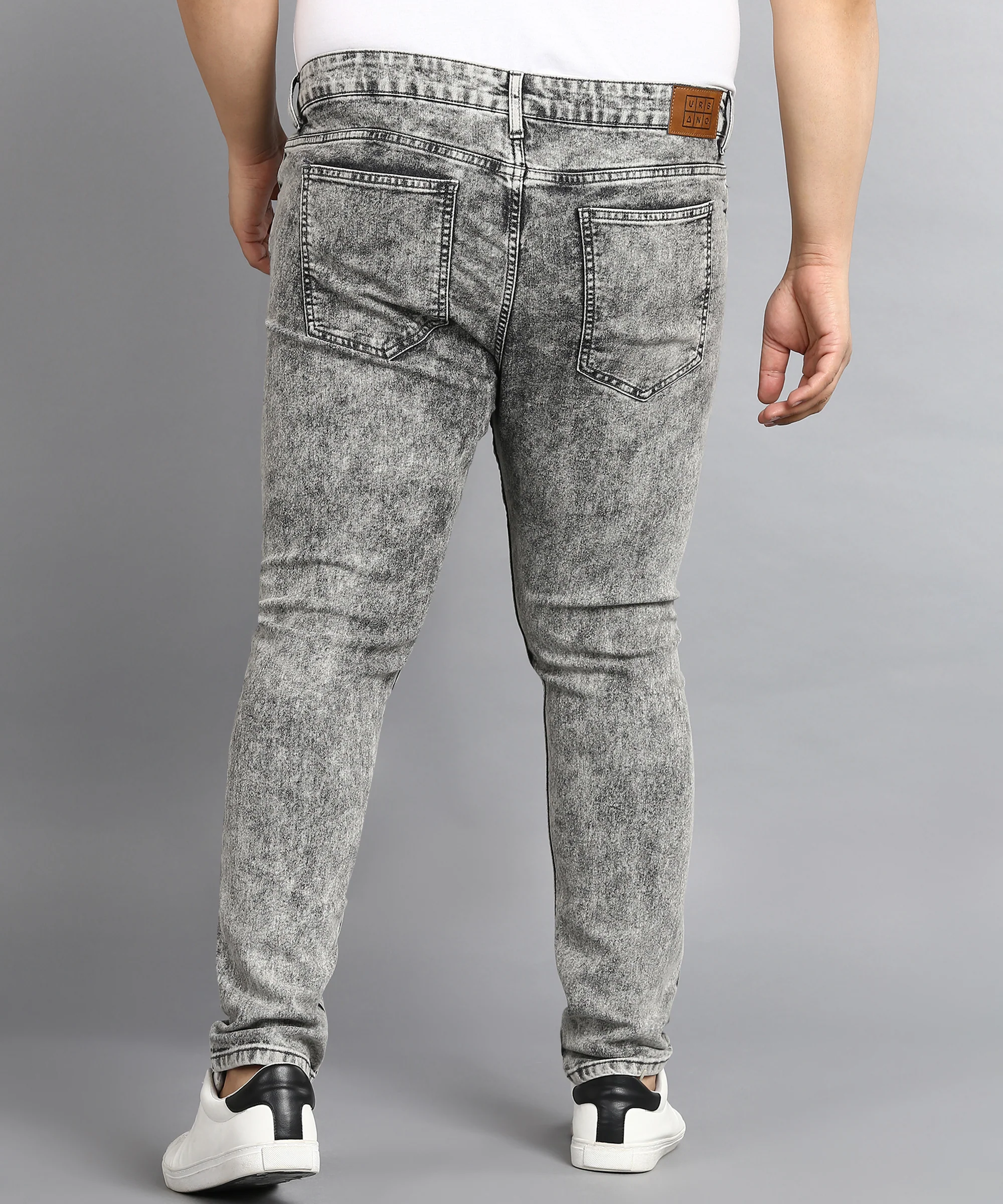 Plus Men's Light Grey Regular Fit Washed Jeans Stretchable - Image 3