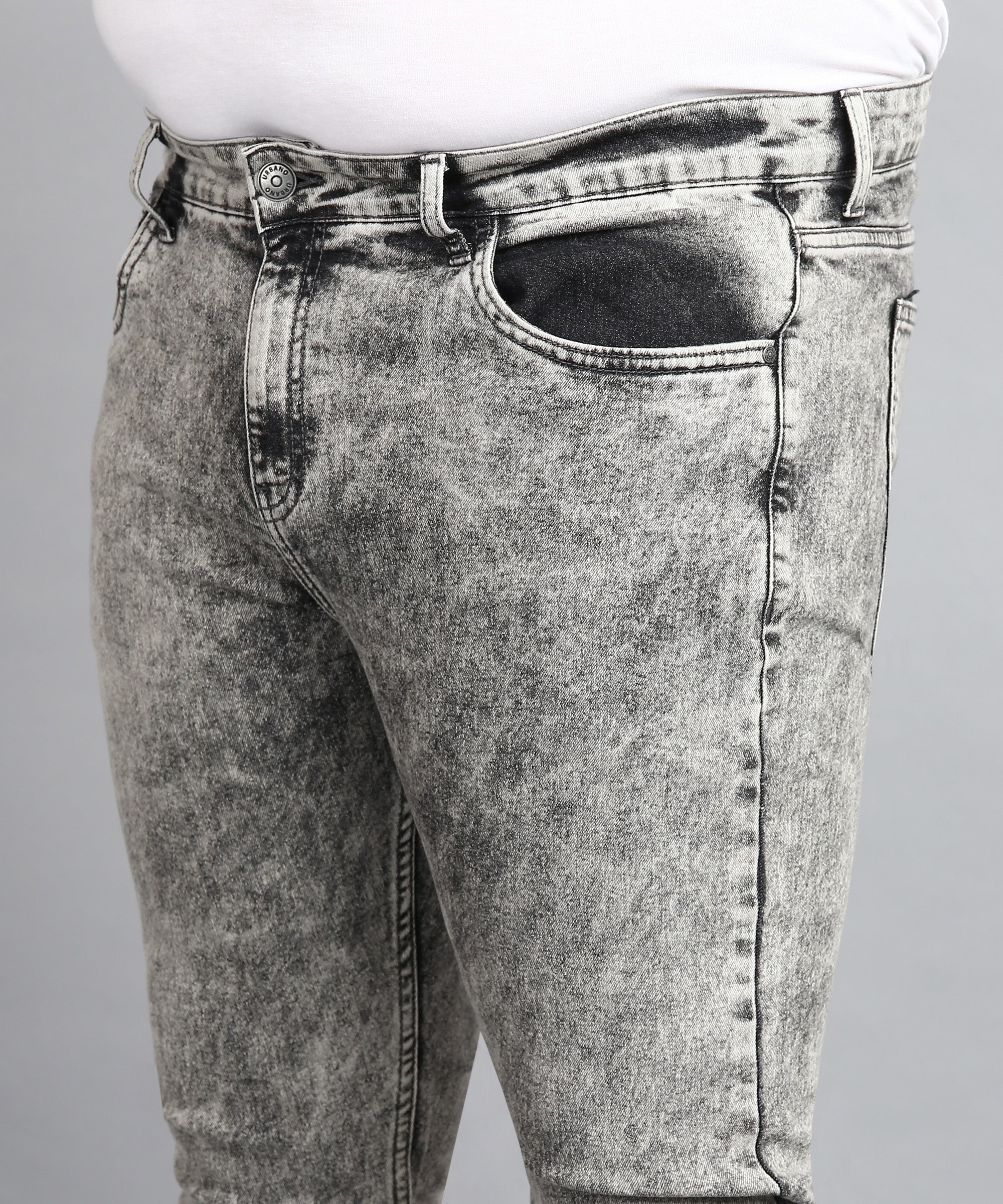 Plus Men's Light Grey Regular Fit Washed Jeans Stretchable - Image 5