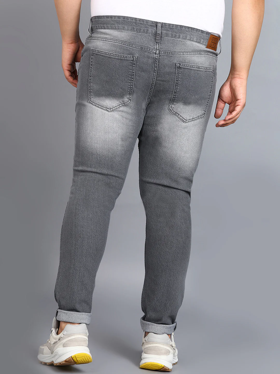 Plus Men's Light Grey Regular Fit Washed Jeans Stretchable - Image 3