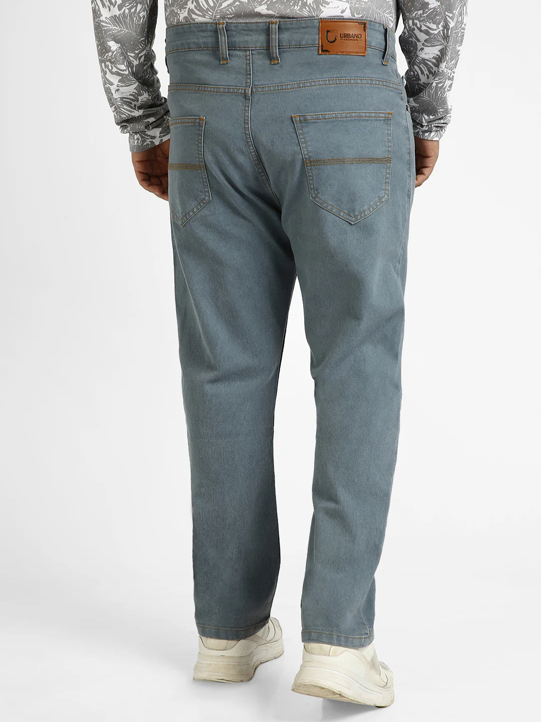 Plus Men's Light Grey Regular Fit Washed Jeans Stretchable - Image 4
