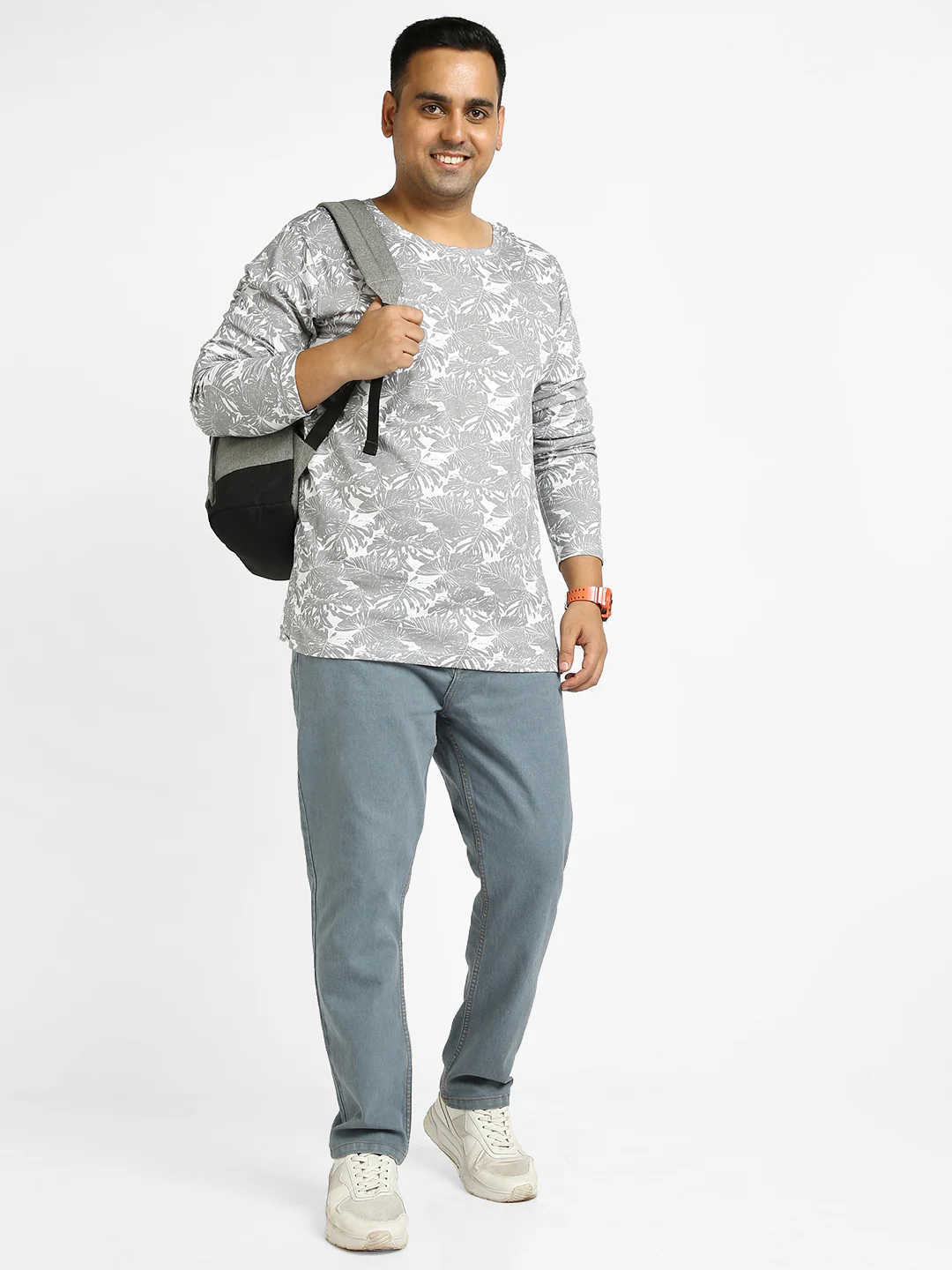 Plus Men's Light Grey Regular Fit Washed Jeans Stretchable - Image 5