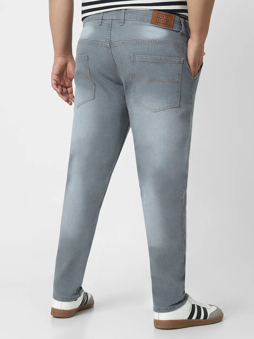 Plus Men's Light Grey Regular Fit Washed Jeans Stretchable - Image 3