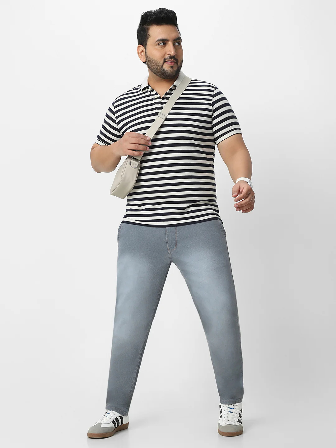 Plus Men's Light Grey Regular Fit Washed Jeans Stretchable - Image 4