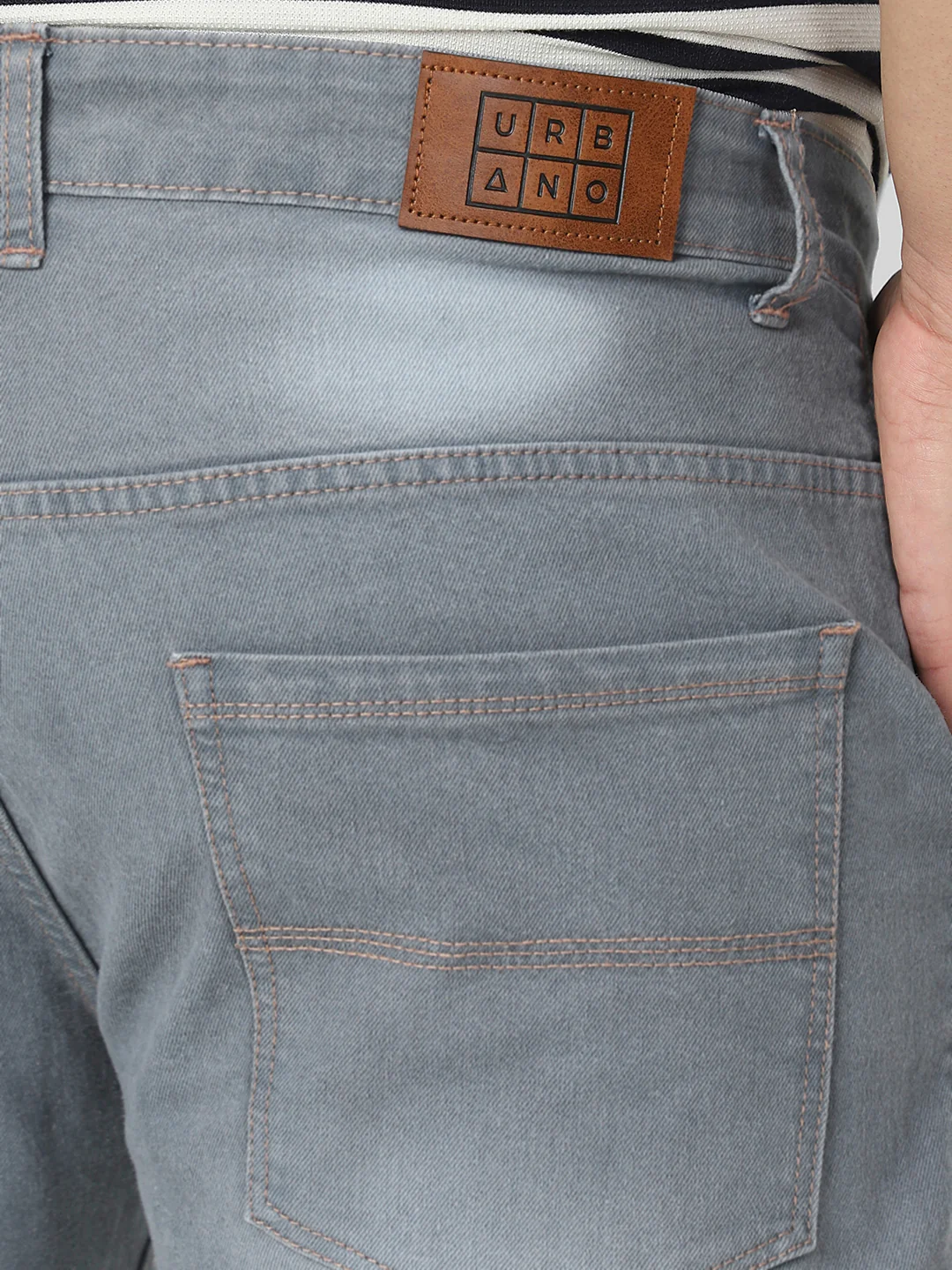 Plus Men's Light Grey Regular Fit Washed Jeans Stretchable - Image 5