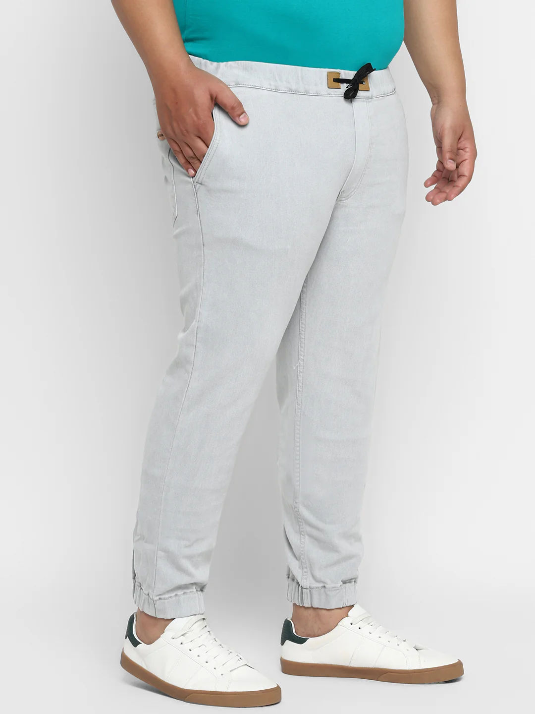Plus Men's Light Grey Regular Fit Washed Jogger Jeans Stretch - Image 2