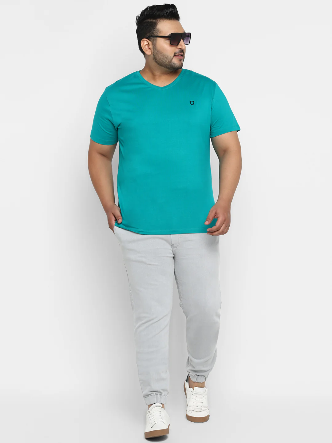 Plus Men's Light Grey Regular Fit Washed Jogger Jeans Stretch - Image 4