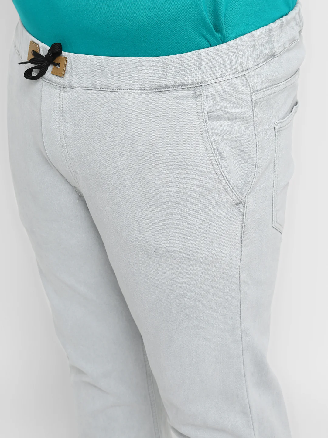 Plus Men's Light Grey Regular Fit Washed Jogger Jeans Stretch - Image 5