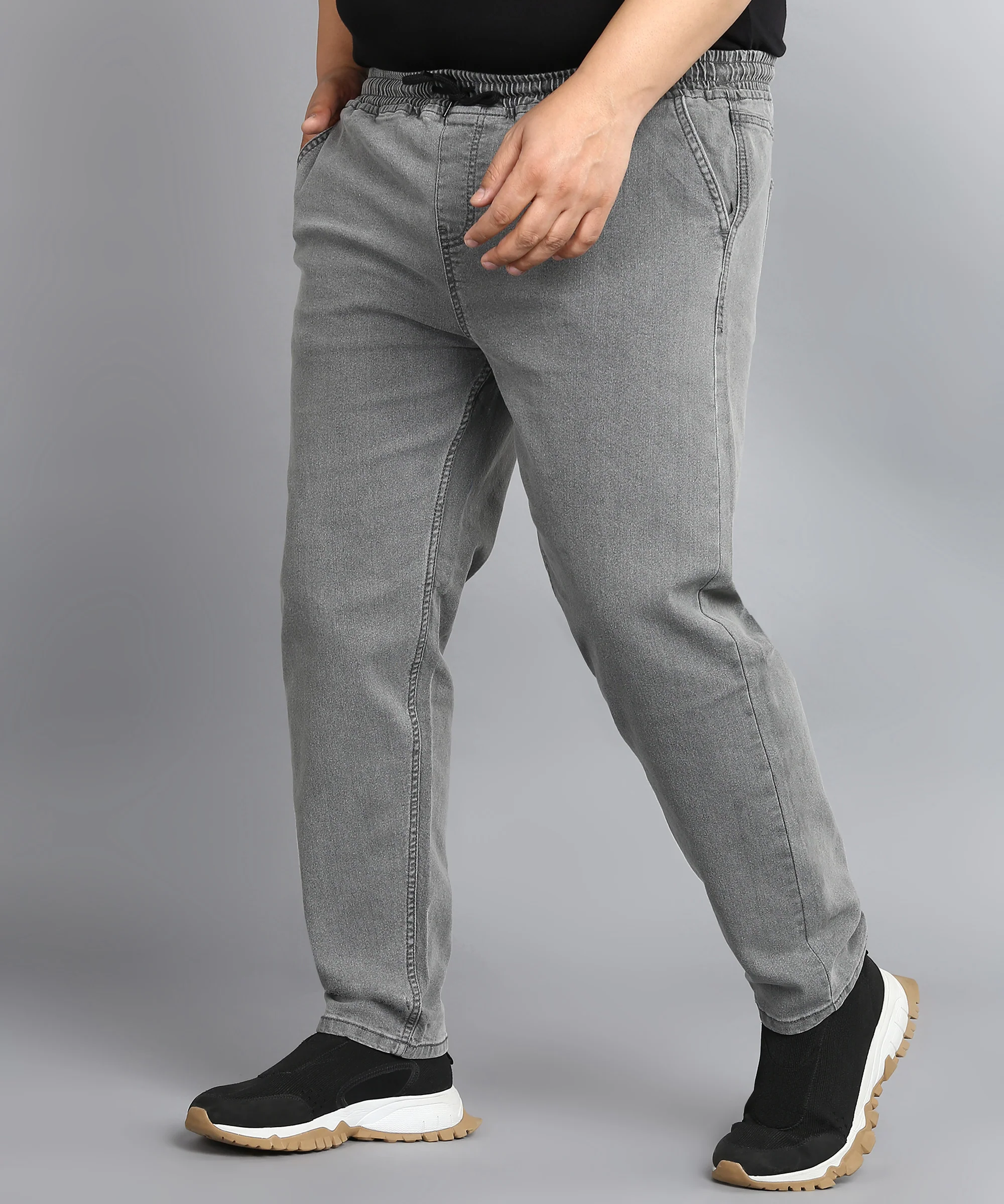 Plus Men's Light Grey Regular Fit Washed Jogger Jeans Stretchable - Image 2
