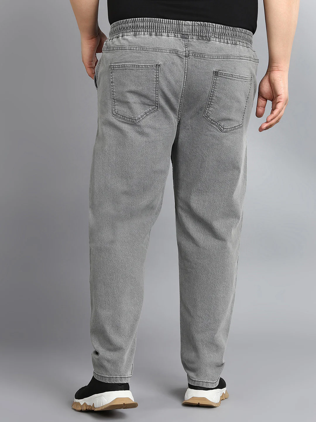 Plus Men's Light Grey Regular Fit Washed Jogger Jeans Stretchable - Image 3