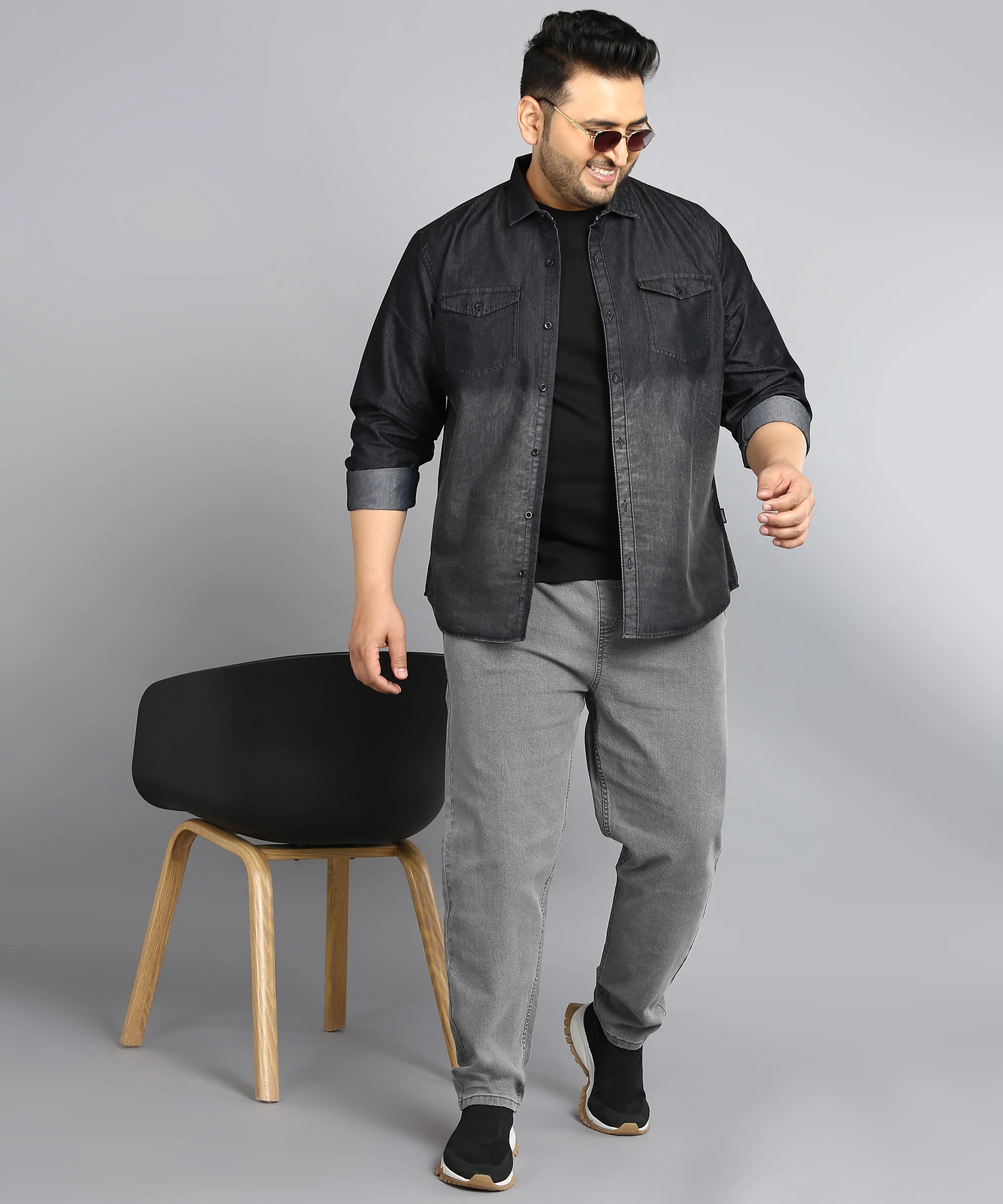 Plus Men's Light Grey Regular Fit Washed Jogger Jeans Stretchable - Image 4
