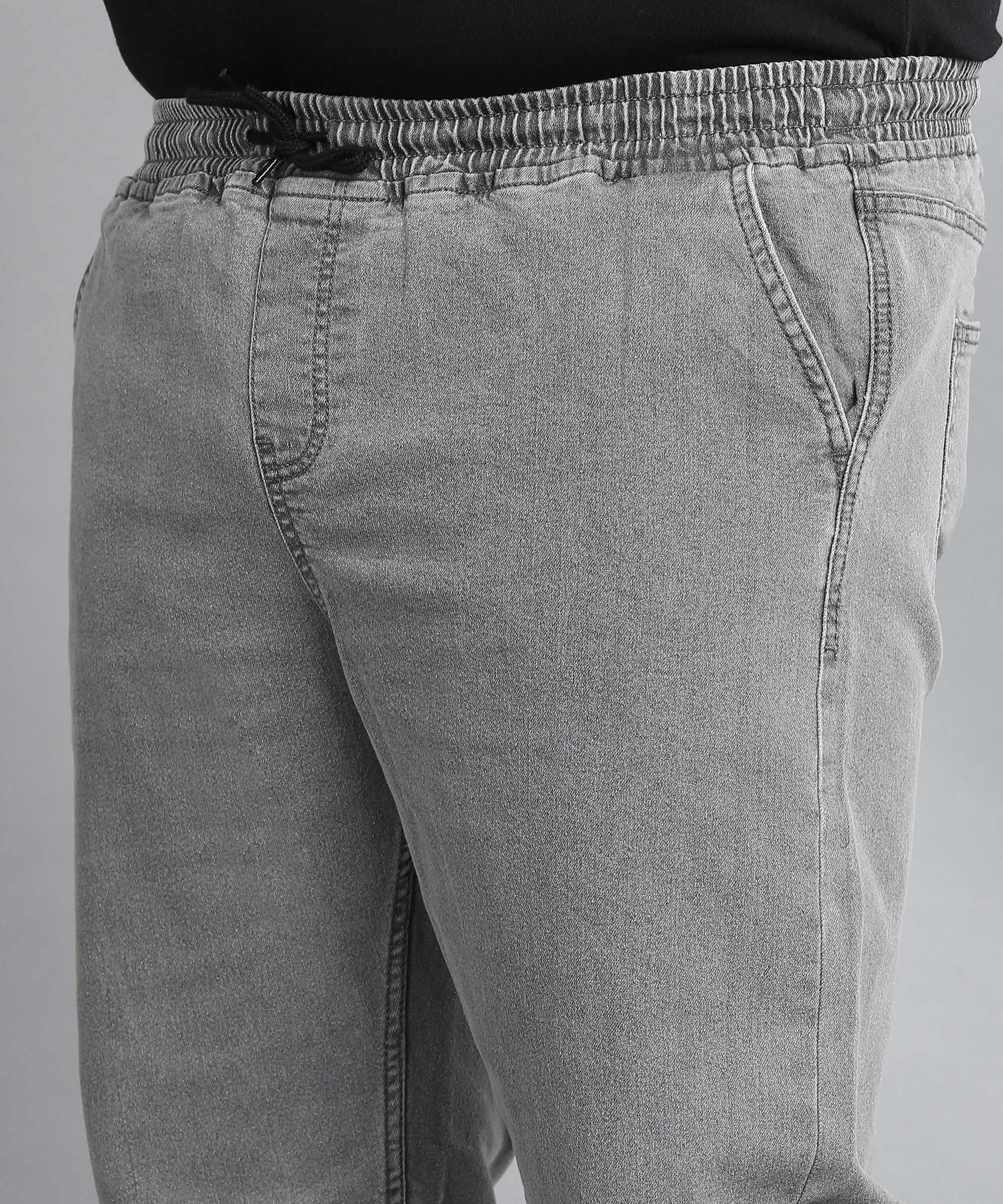 Plus Men's Light Grey Regular Fit Washed Jogger Jeans Stretchable - Image 5
