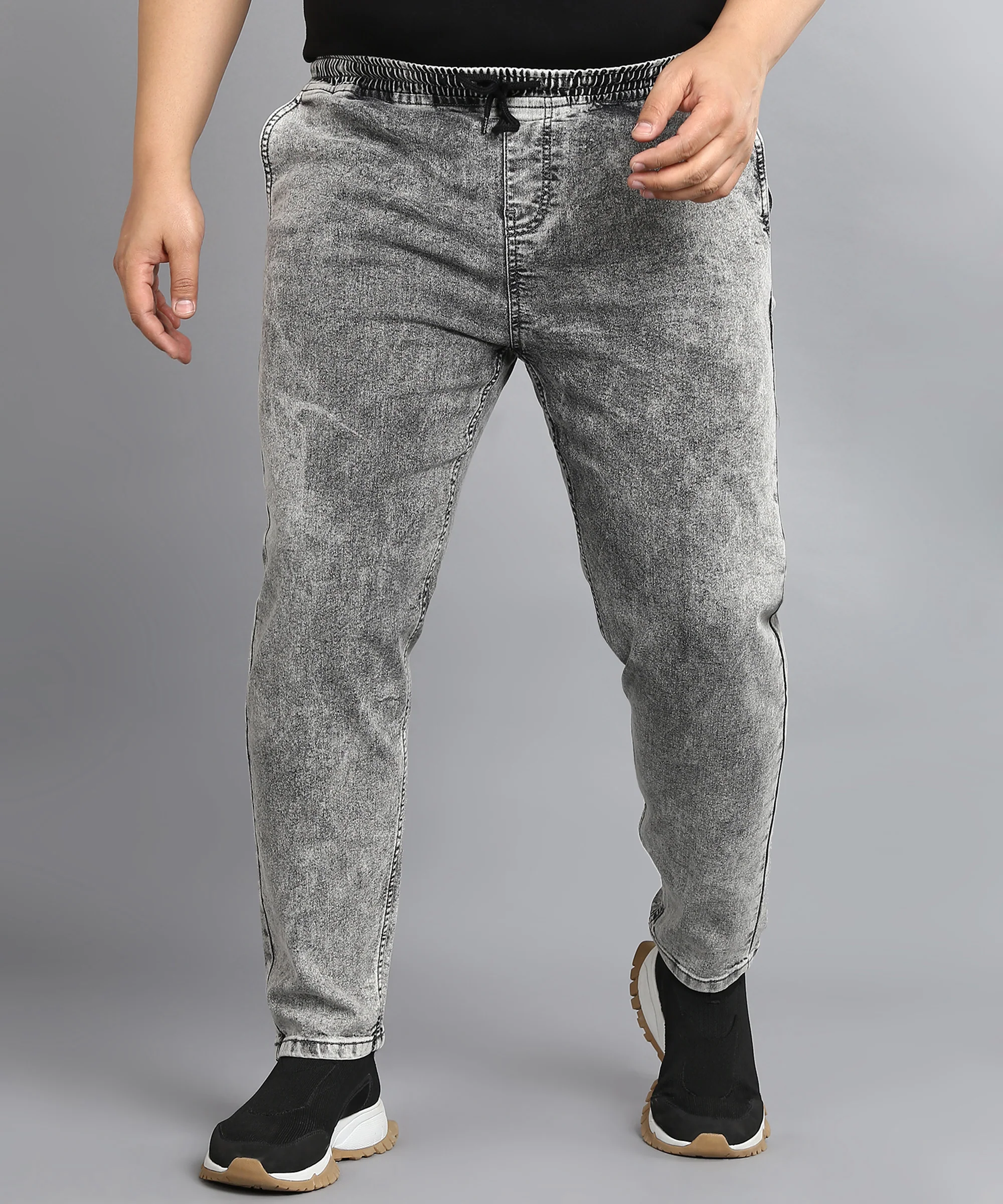Plus Men's Light Grey Regular Fit Washed Jogger Jeans Stretchable - Image 2