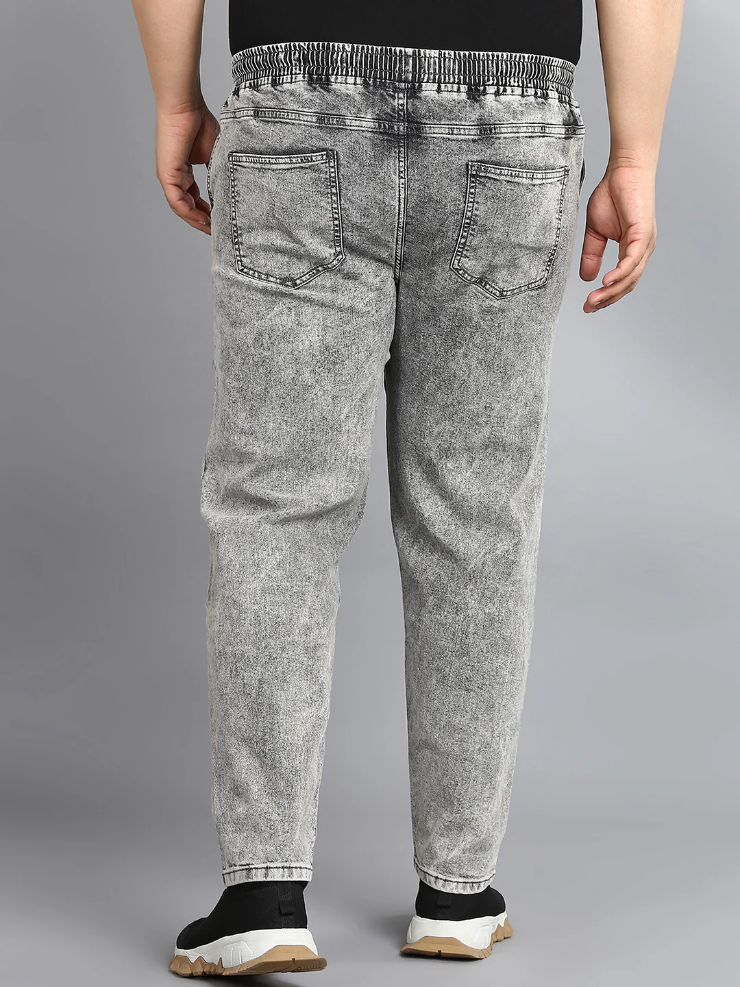 Plus Men's Light Grey Regular Fit Washed Jogger Jeans Stretchable - Image 3