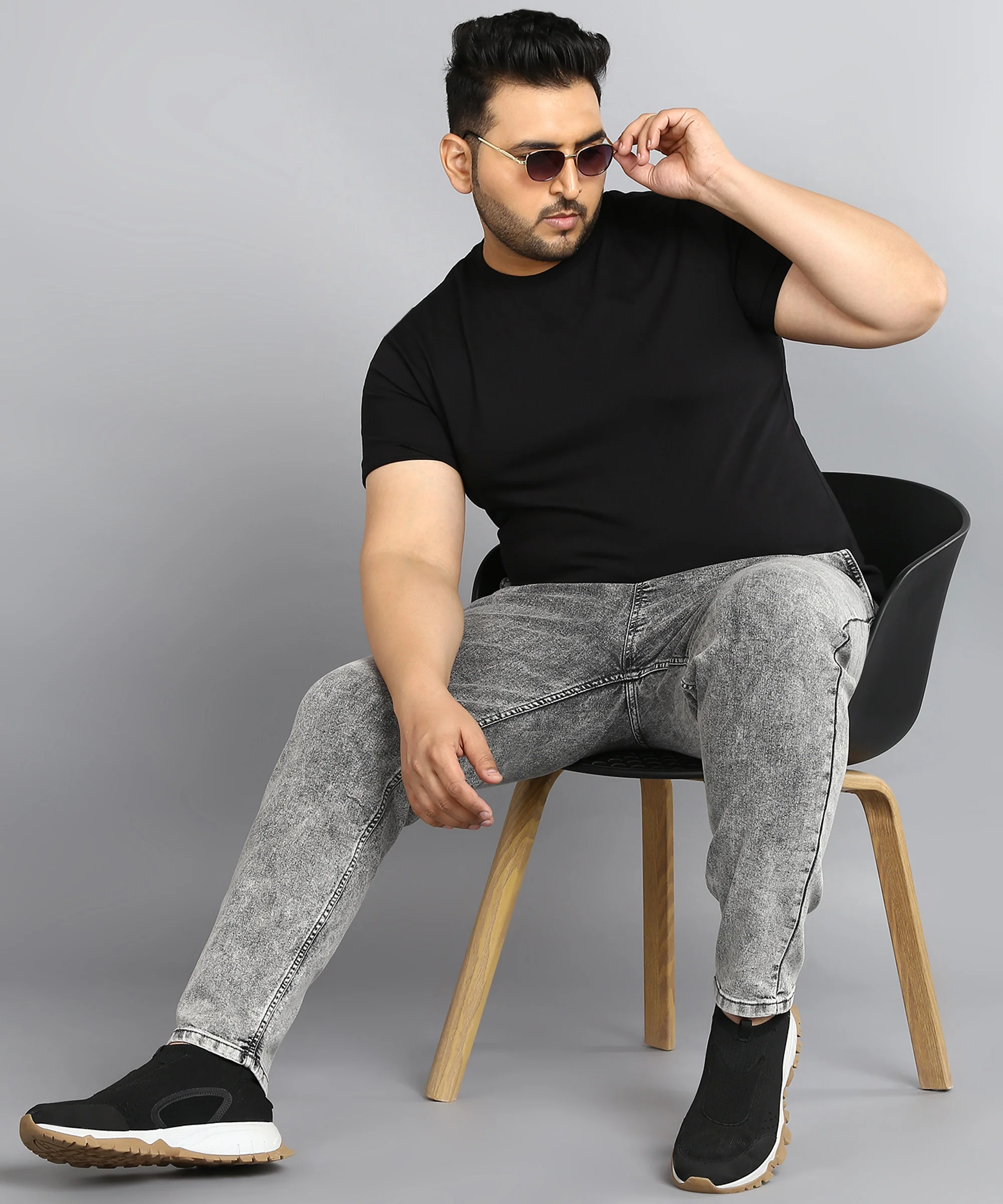 Plus Men's Light Grey Regular Fit Washed Jogger Jeans Stretchable - Image 4
