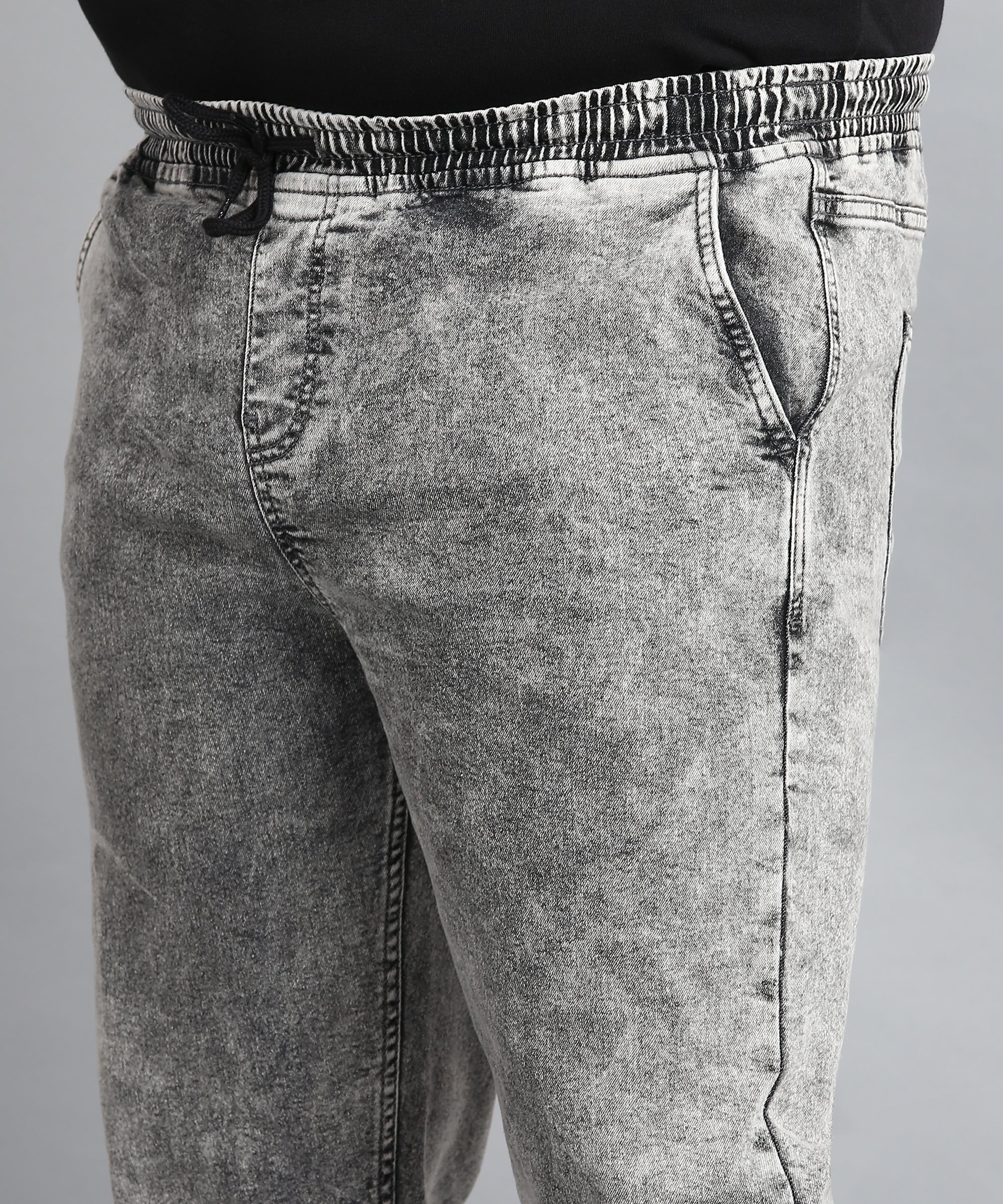 Plus Men's Light Grey Regular Fit Washed Jogger Jeans Stretchable - Image 5