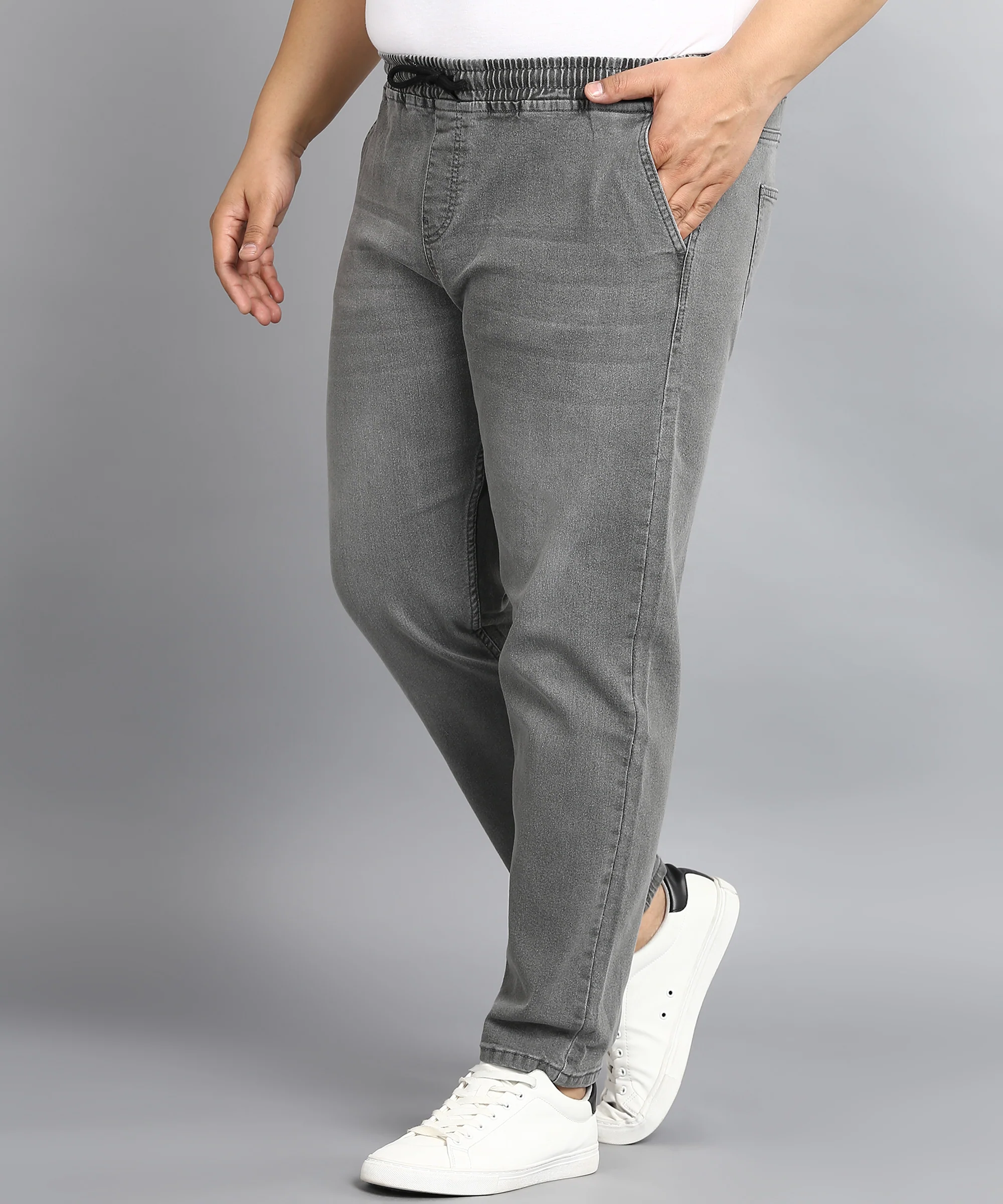 Plus Men's Light Grey Regular Fit Washed Jogger Jeans Stretchable - Image 2