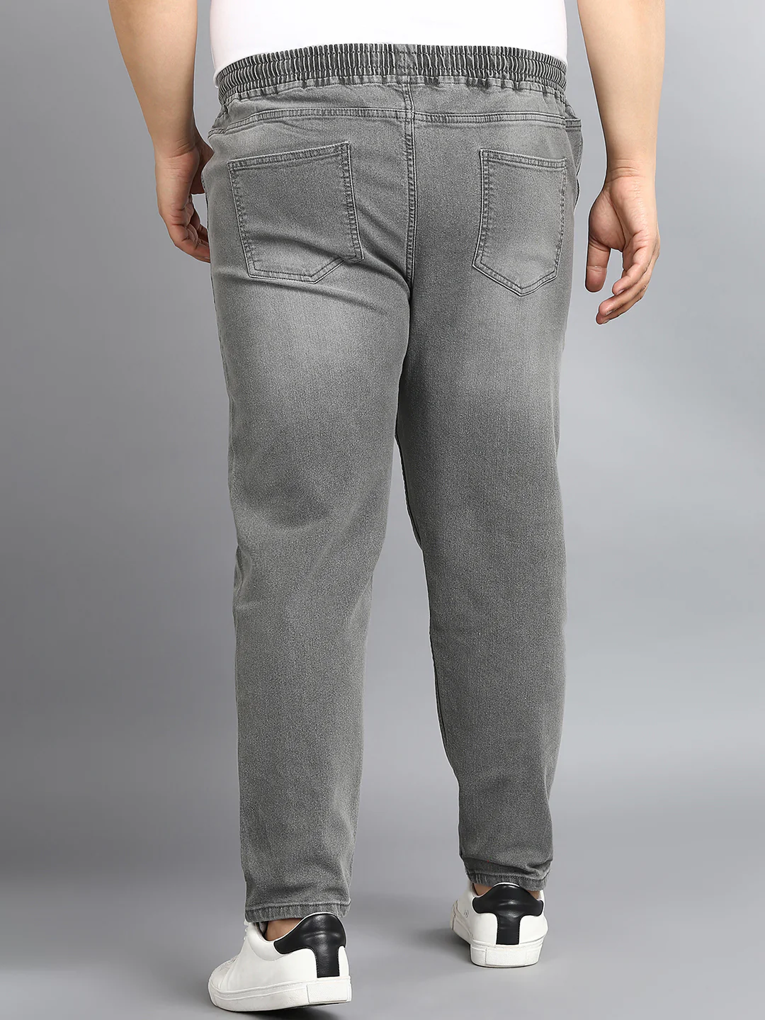 Plus Men's Light Grey Regular Fit Washed Jogger Jeans Stretchable - Image 3