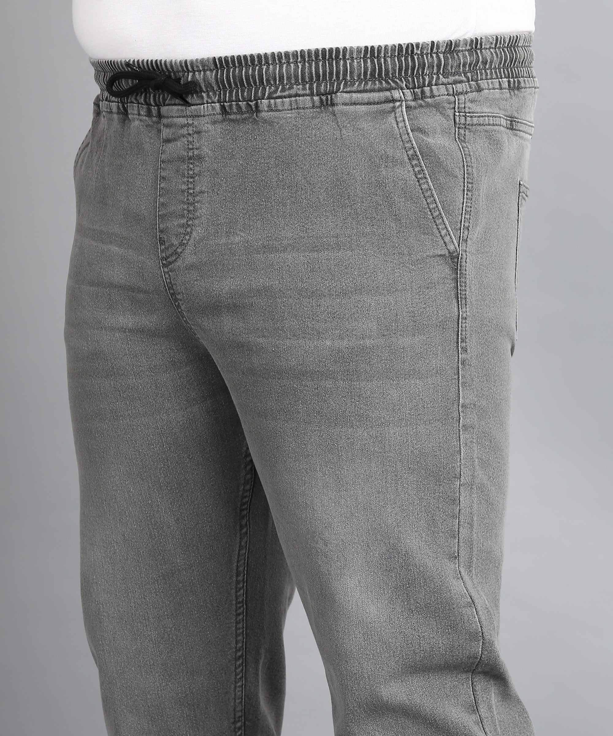 Plus Men's Light Grey Regular Fit Washed Jogger Jeans Stretchable - Image 5