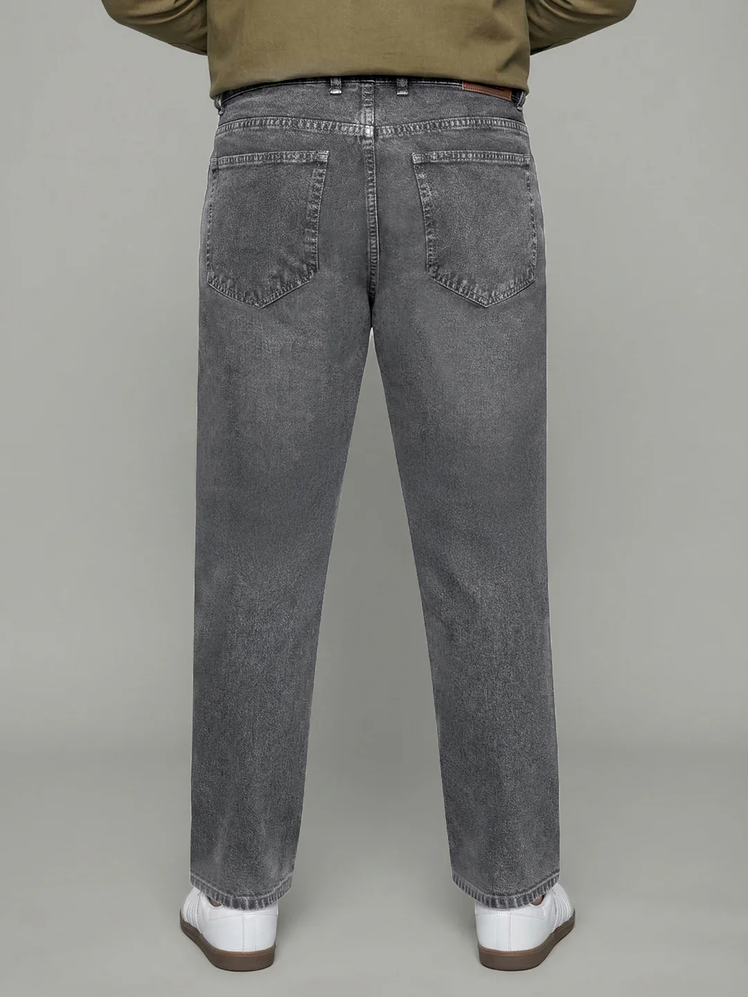 Plus Men's Light Grey Relaxed Fit Washed Denim Jeans Non-Stretchable - Image 3