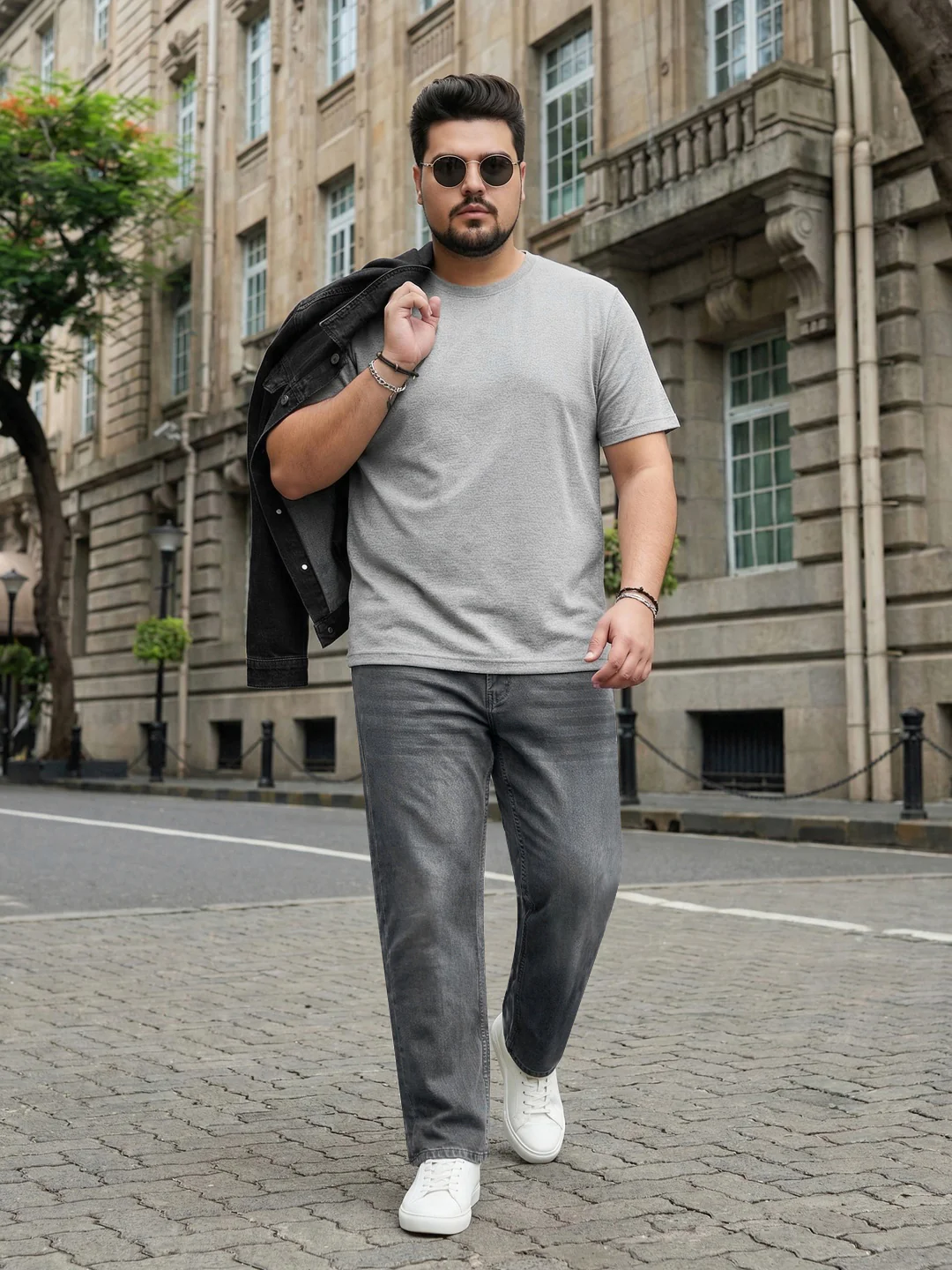 Plus Men's Light Grey Relaxed Fit Washed Denim Jeans Non-Stretchable - Image 4