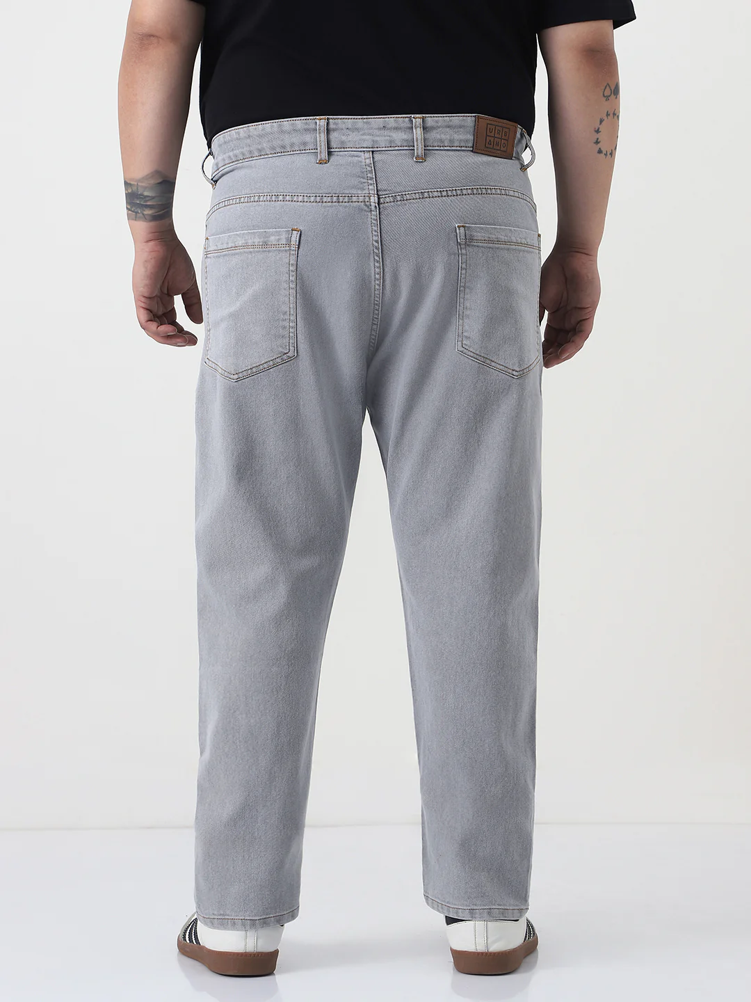 Plus Men's Light Grey Slim Fit Washed Denim Jeans Stretchable - Image 3