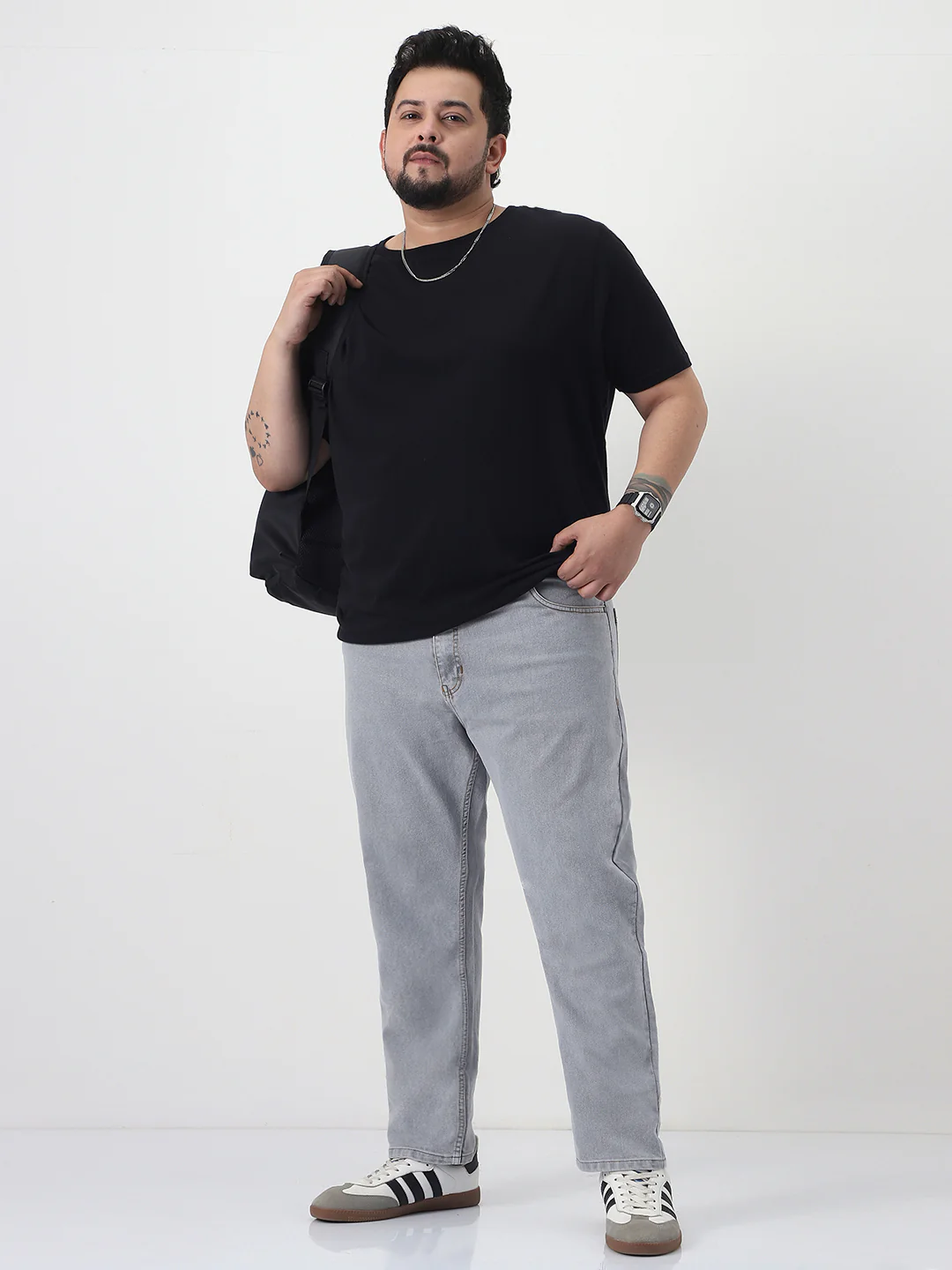 Plus Men's Light Grey Slim Fit Washed Denim Jeans Stretchable - Image 4