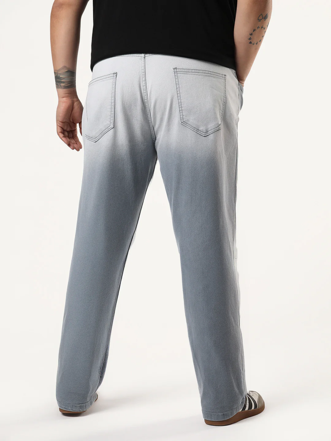 Plus Men's Light Grey Straight Fit Heavy Washed Faded Denim Jeans Stretchable - Image 3